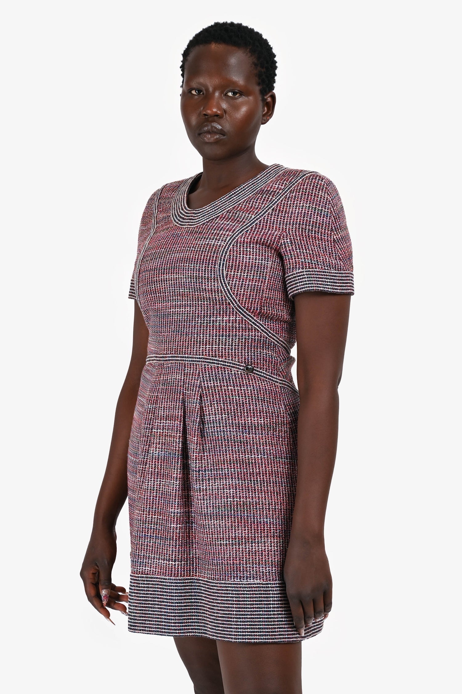 Pre-Loved Chanel™ Pink/Blue Metallic Tweed Dress Size 40