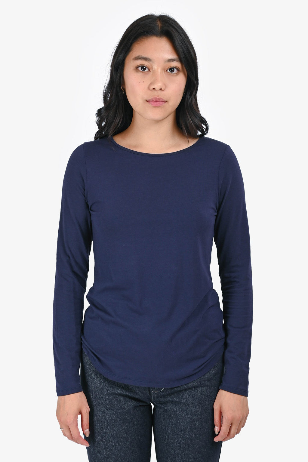 White + Warren Navy Cotton Long Sleeve T-Shirt Size M