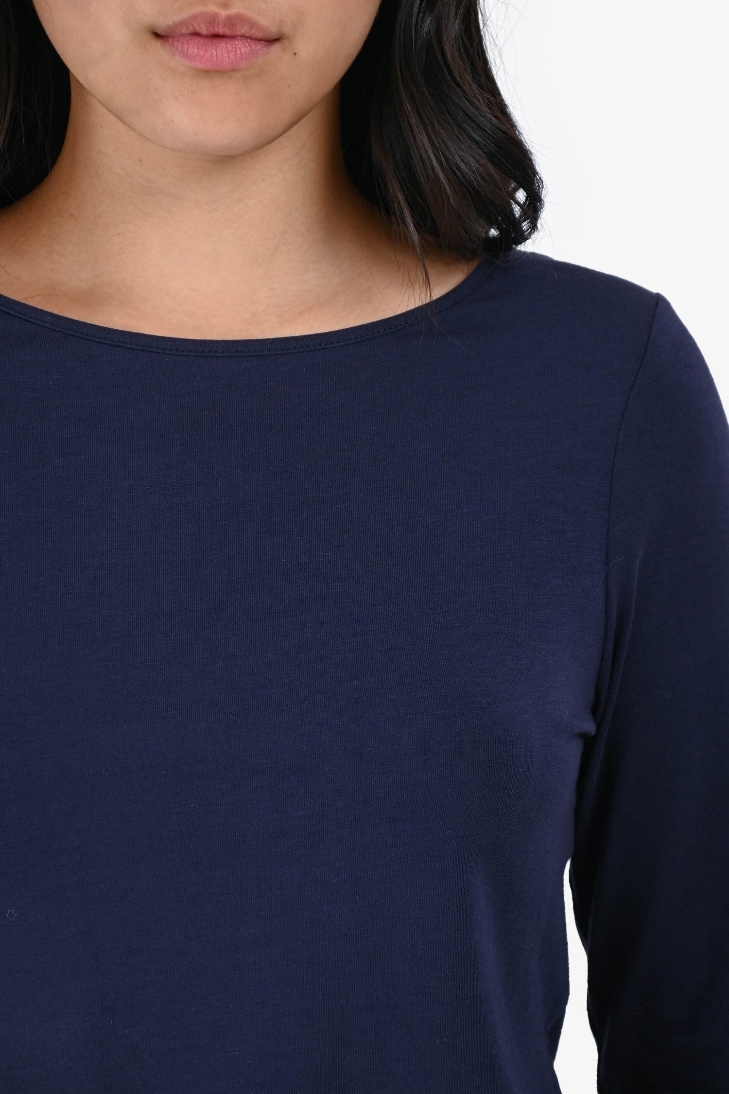 White + Warren Navy Cotton Long Sleeve T-Shirt Size M