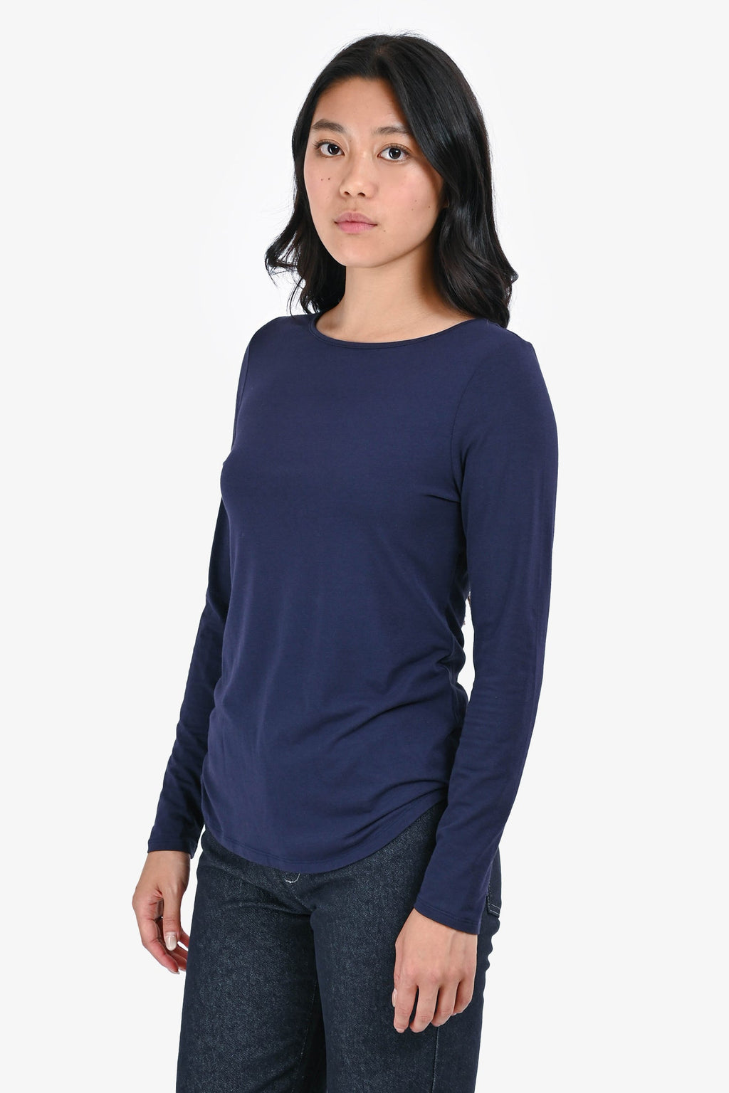 White + Warren Navy Cotton Long Sleeve T-Shirt Size M