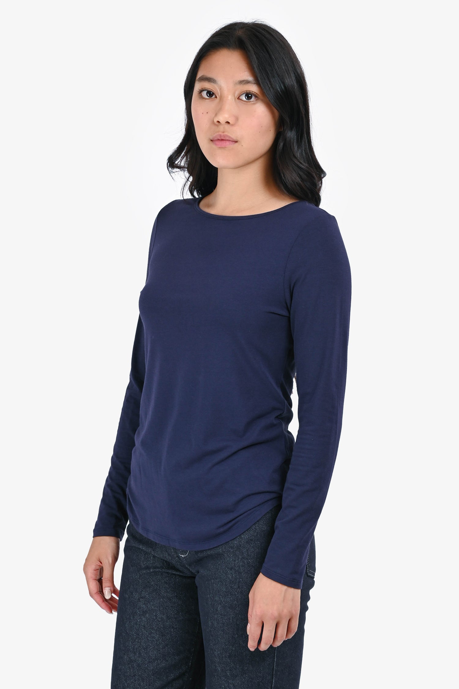 White + Warren Navy Cotton Long Sleeve T-Shirt Size M