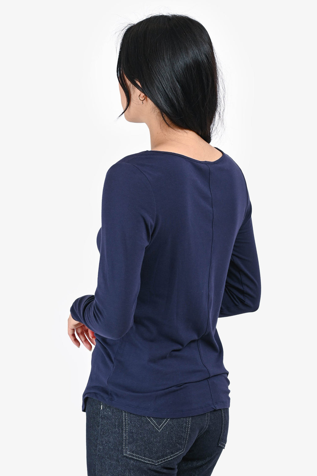 White + Warren Navy Cotton Long Sleeve T-Shirt Size M