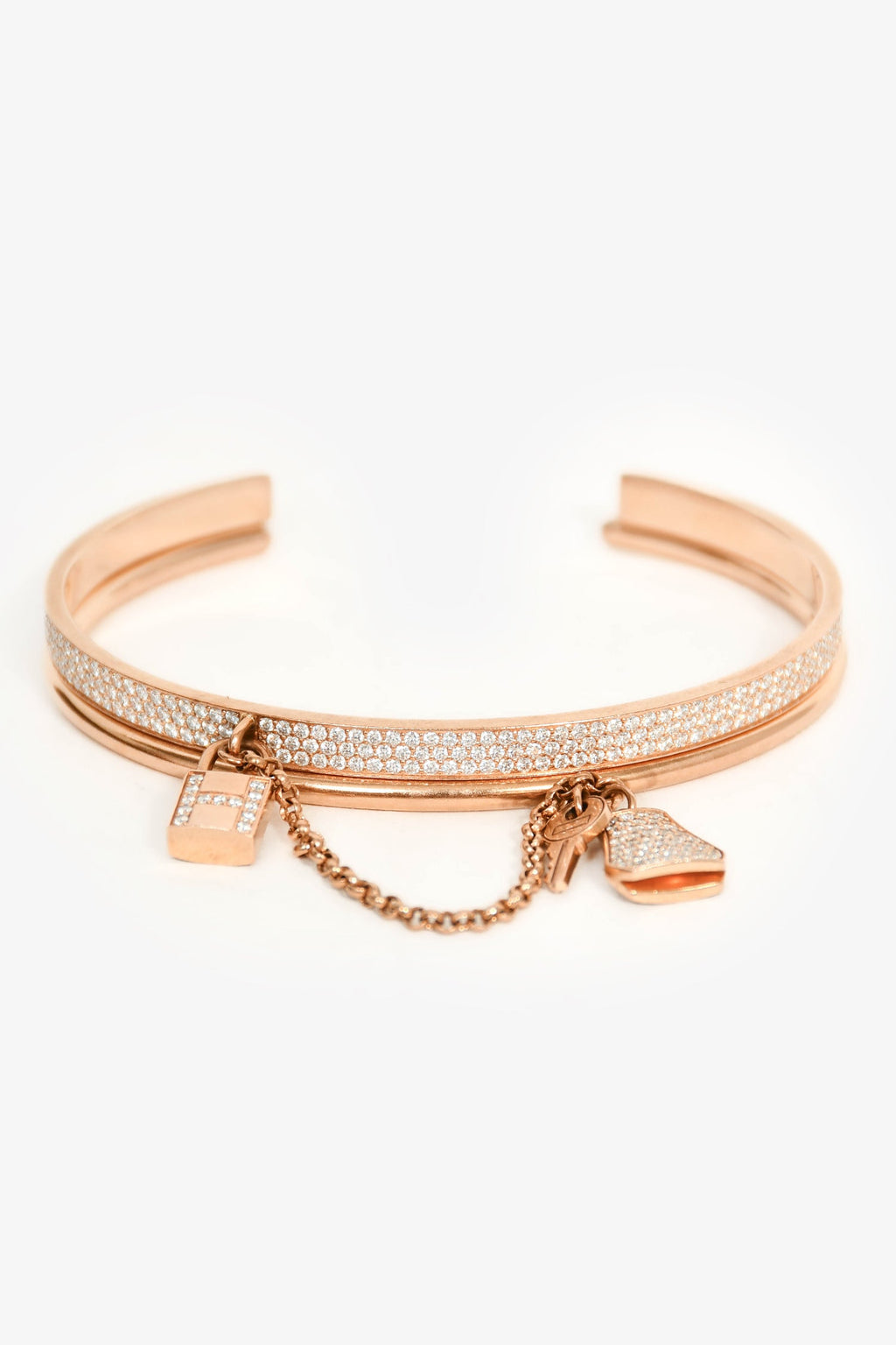 Hermès 18K Rose Gold Diamonds Kelly Cadenas Double Bracelet Small Model