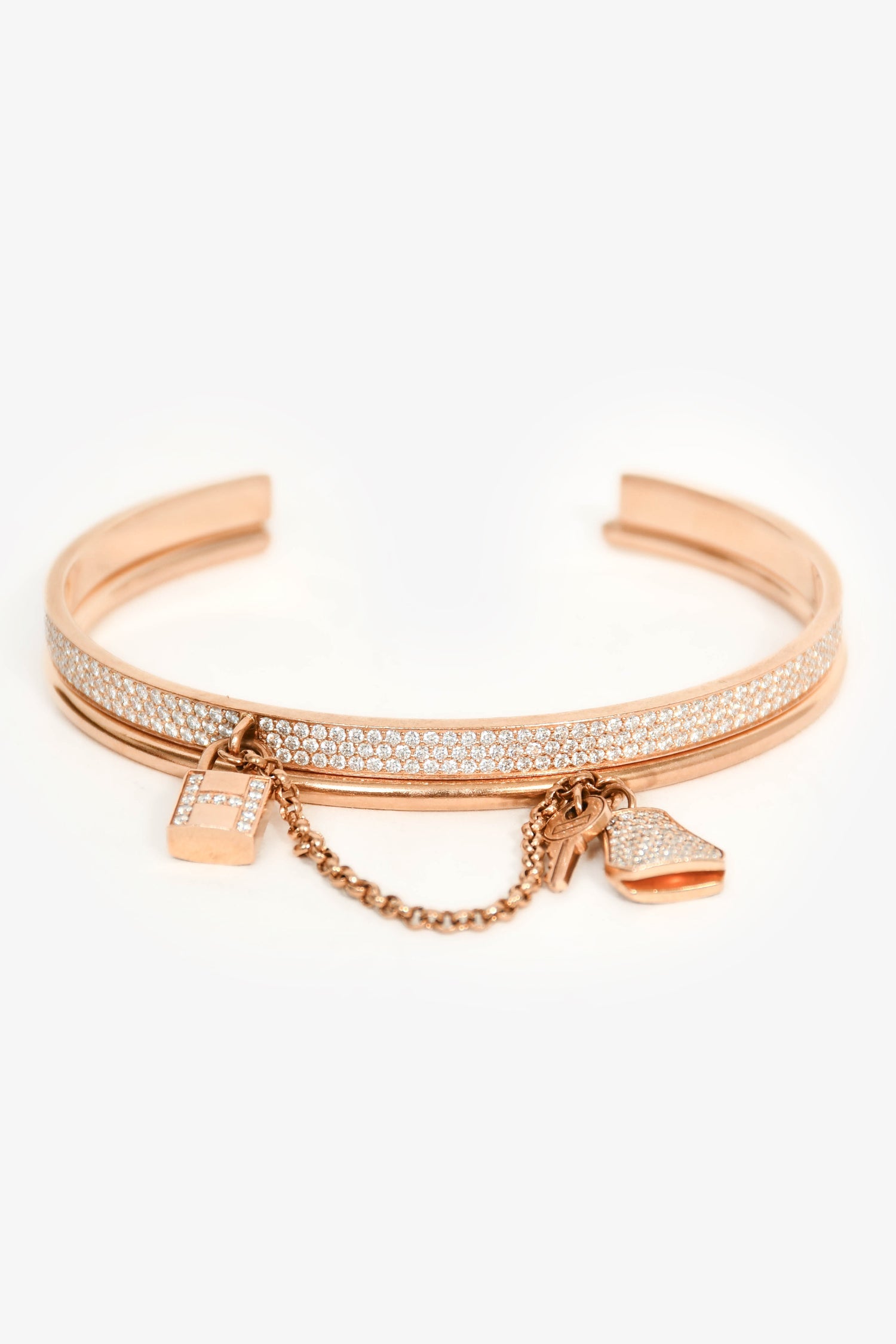Hermès 18K Rose Gold Diamonds Kelly Cadenas Double Bracelet Small Model