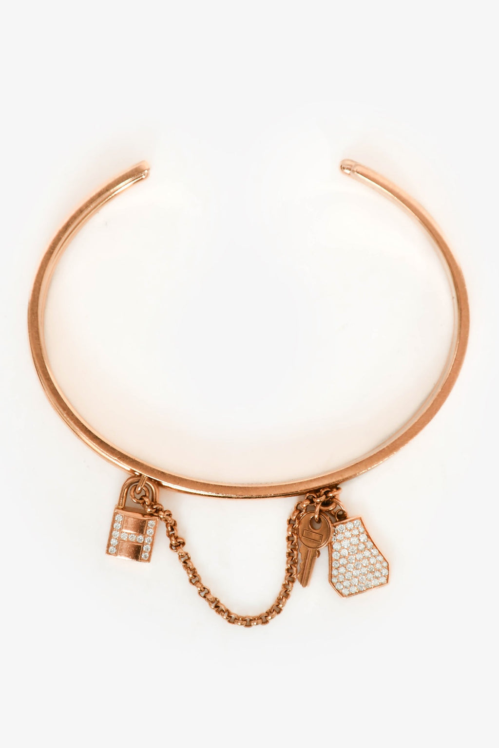 Hermès 18K Rose Gold Diamonds Kelly Cadenas Double Bracelet Small Model