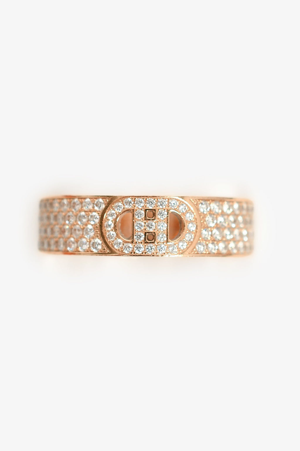 Hermès 18K Rose Gold Diamond Small H d'Ancre Ring Size 56