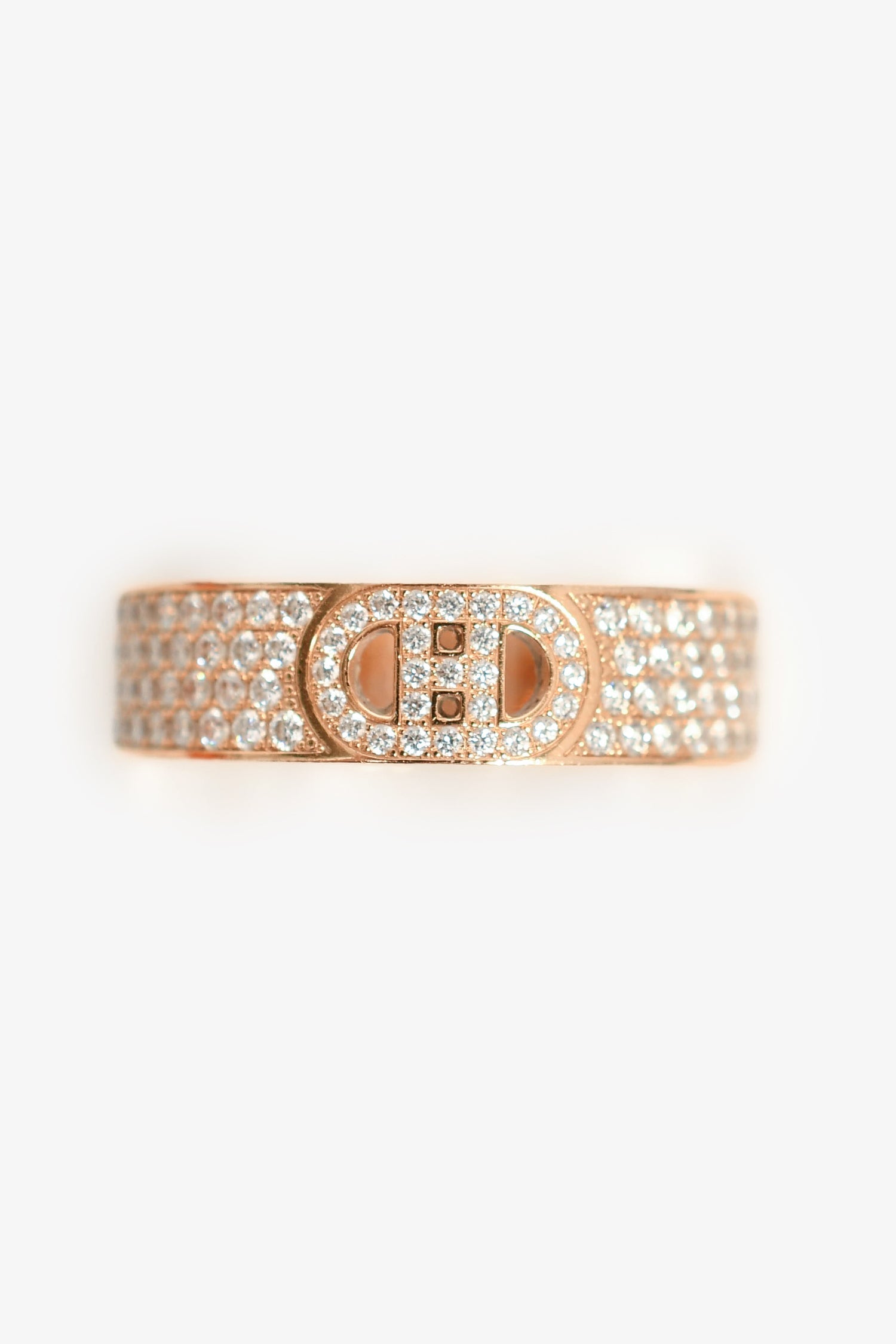 Hermès 18K Rose Gold Diamond Small H d'Ancre Ring Size 56