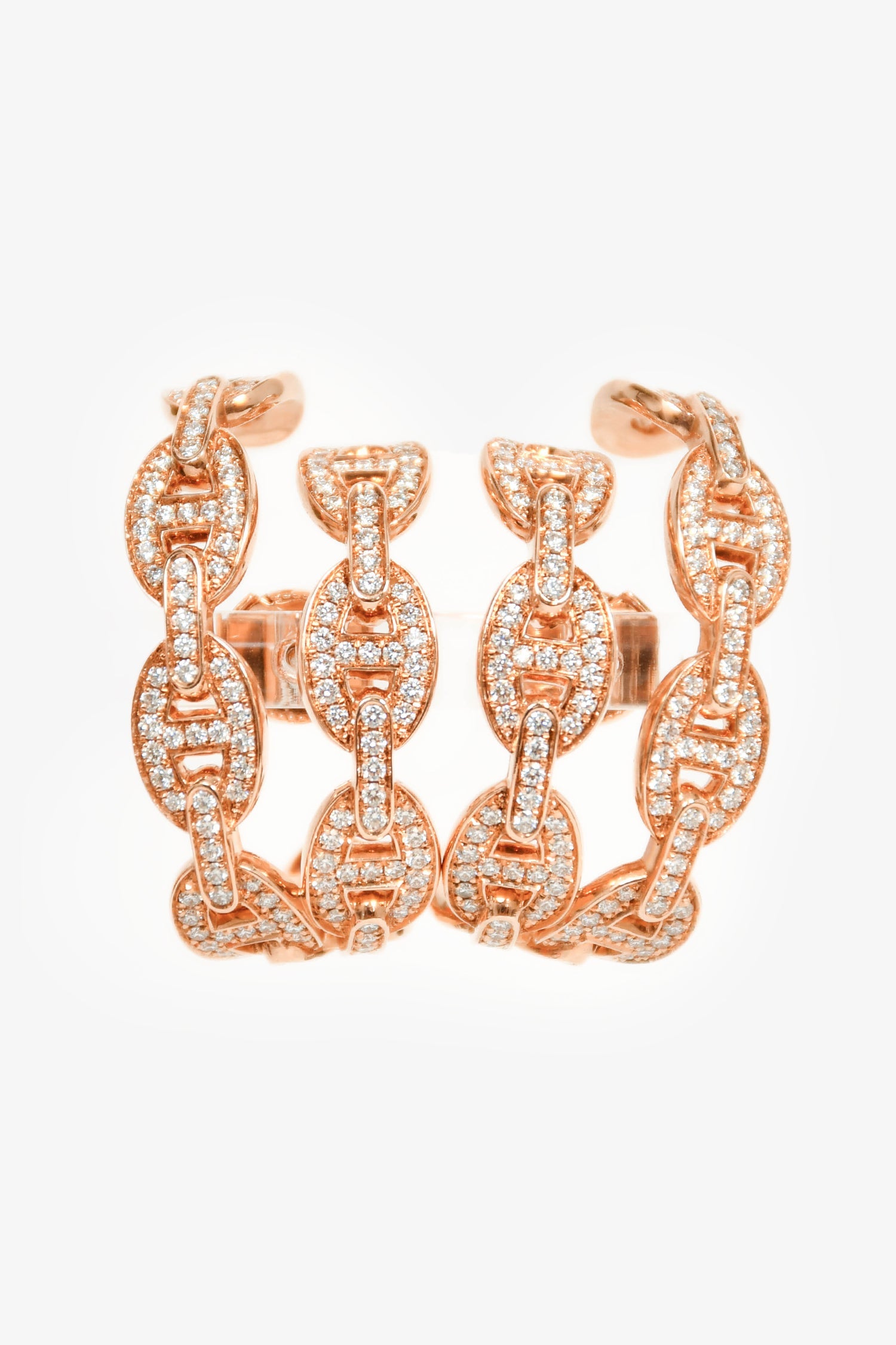 Hermès 18K Rose Gold Diamonds Chaine d'Ancre Enchaine Cuff Earrings