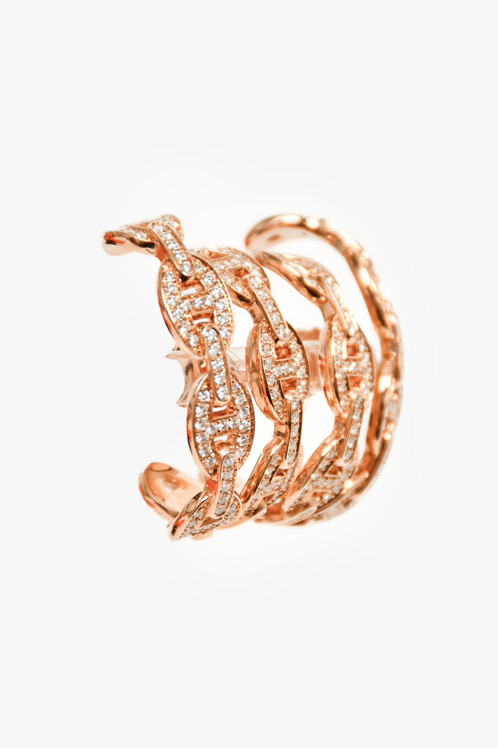 Hermès 18K Rose Gold Diamonds Chaine d'Ancre Enchaine Cuff Earrings