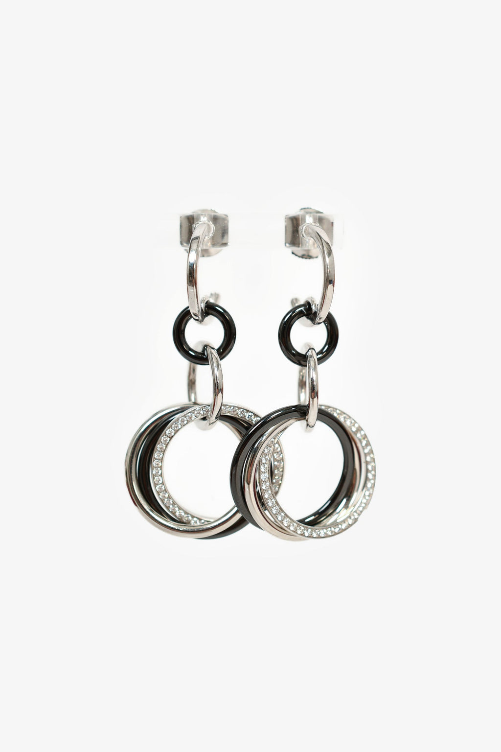 Cartier 18K White Gold/Black Ceramic Diamond Trinity Earrings