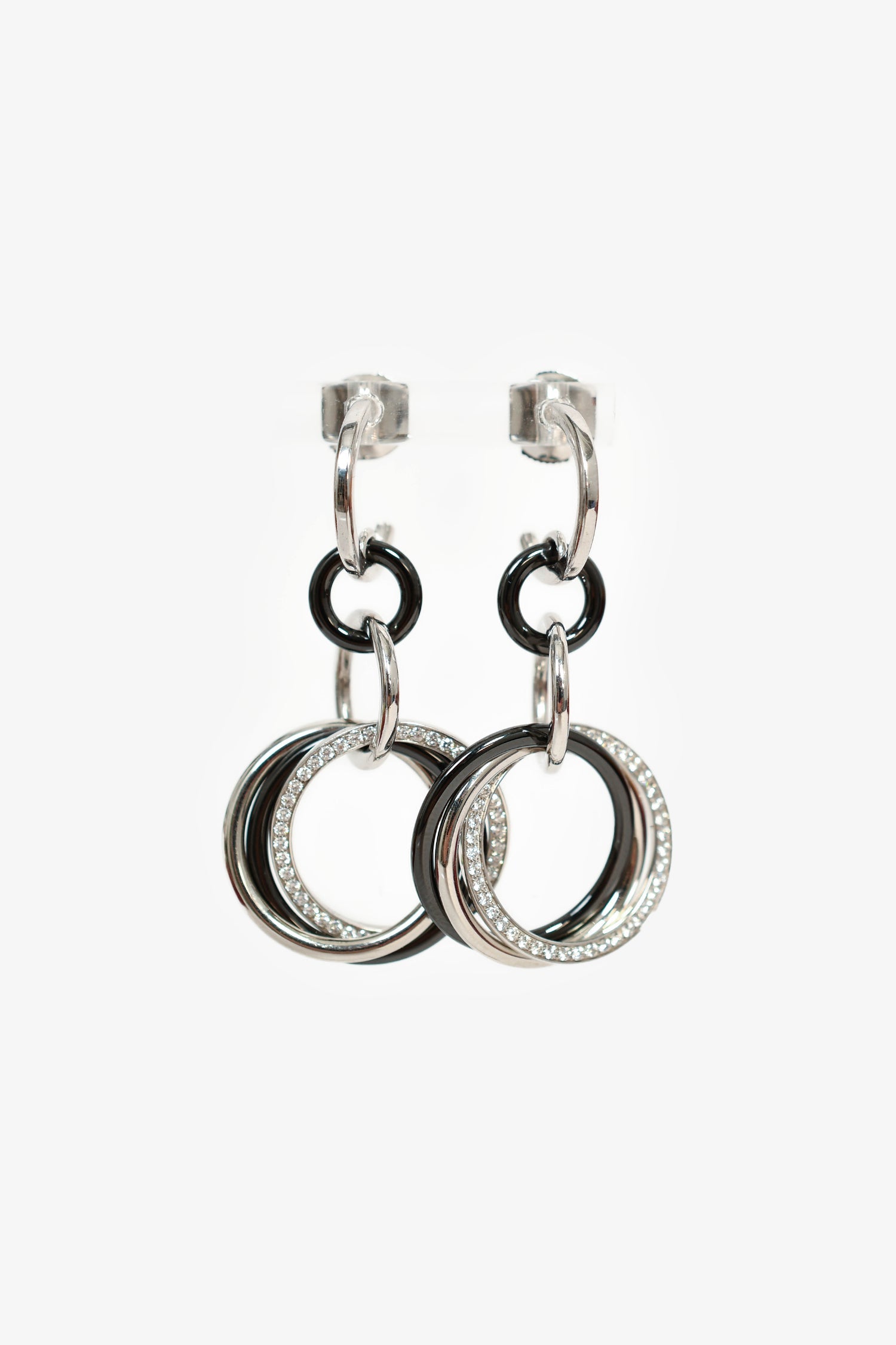 Cartier 18K White Gold/Black Ceramic Diamond Trinity Earrings