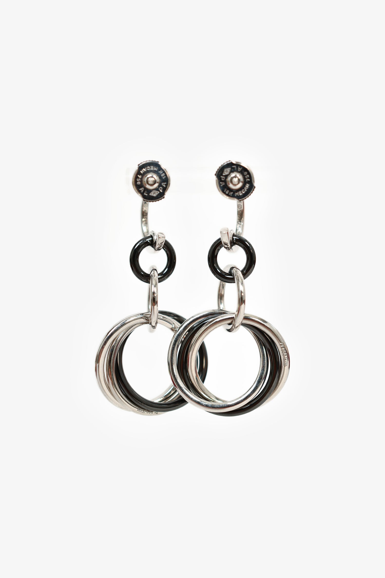 Cartier 18K White Gold/Black Ceramic Diamond Trinity Earrings