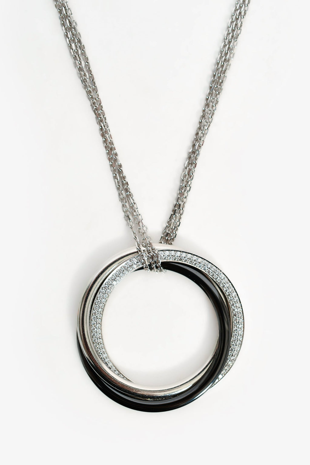 Cartier 18K White Gold/Platinum/Black Ceramic Diamond Trinity Necklace