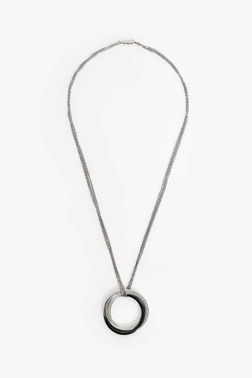 Cartier 18K White Gold/Platinum/Black Ceramic Diamond Trinity Necklace