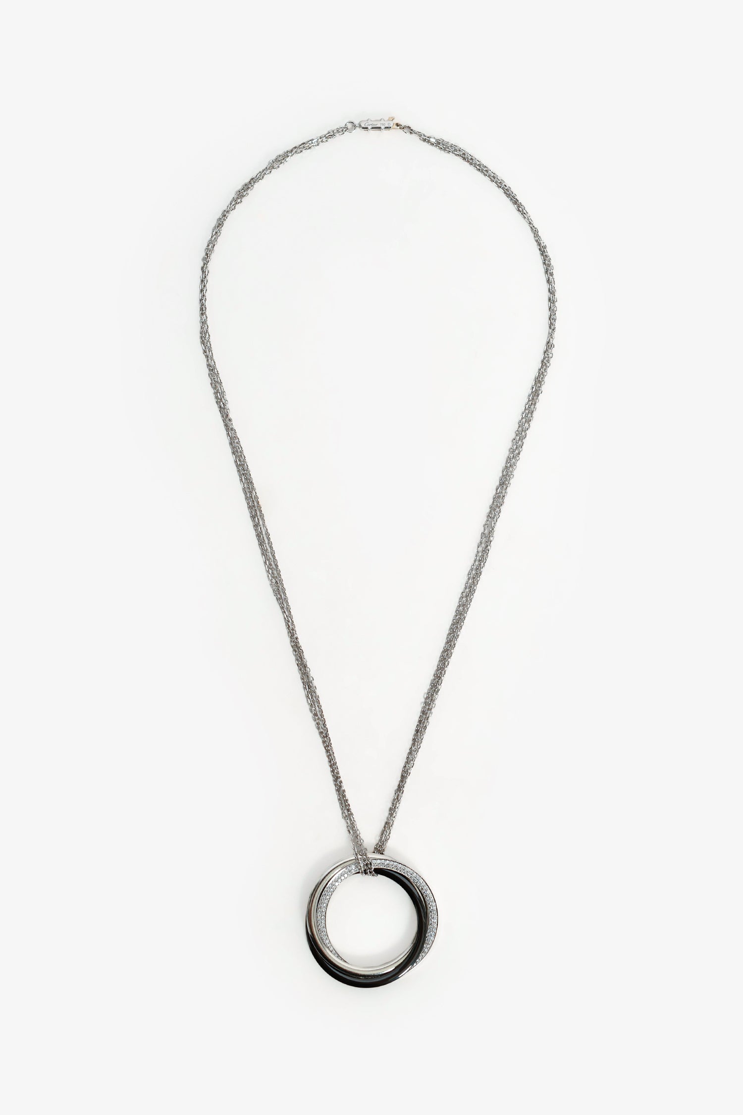 Cartier 18K White Gold/Platinum/Black Ceramic Diamond Trinity Necklace