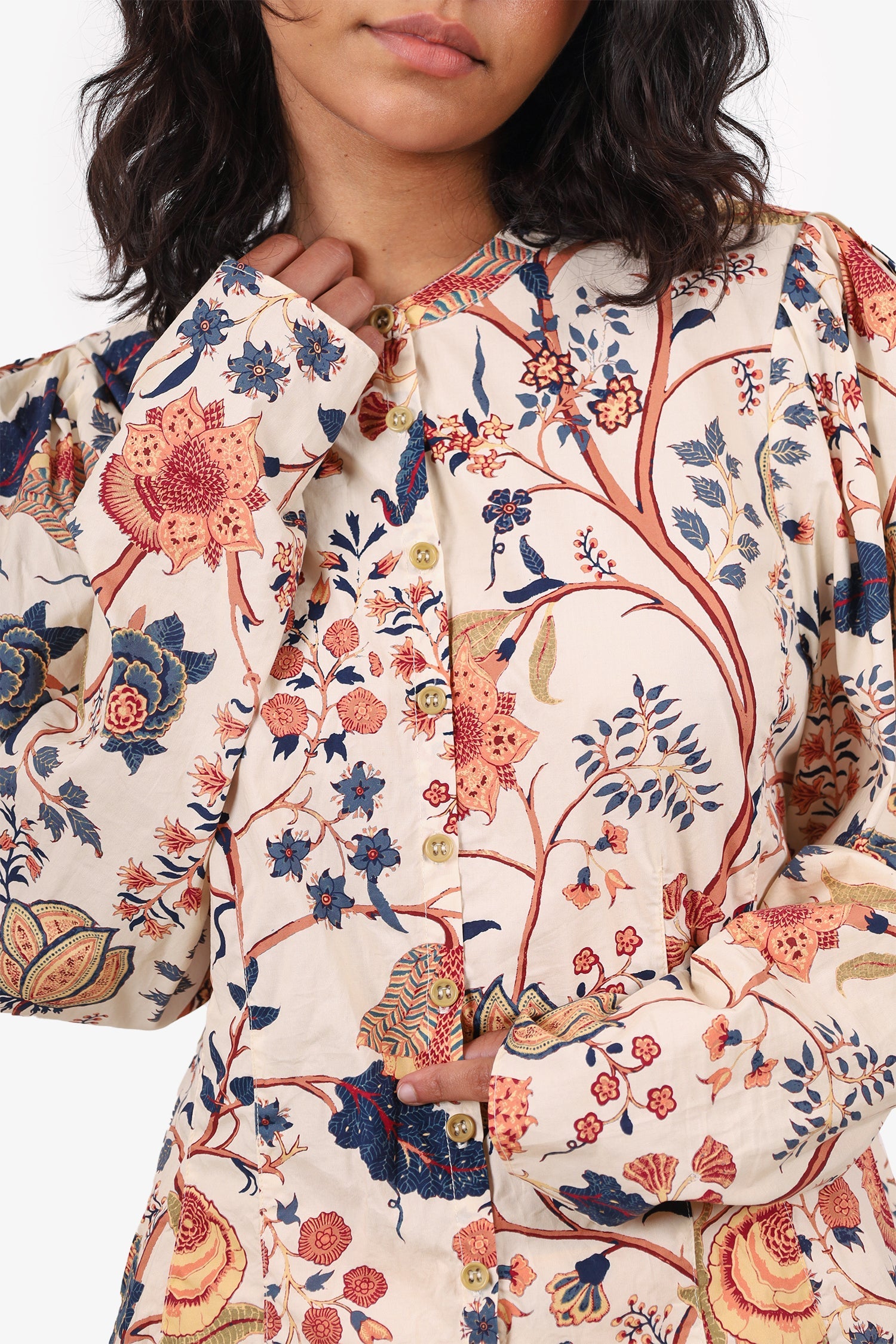 Ulla Johnson White/Multicolour Harriet Floral Puff Sleeve Shirt Size 12