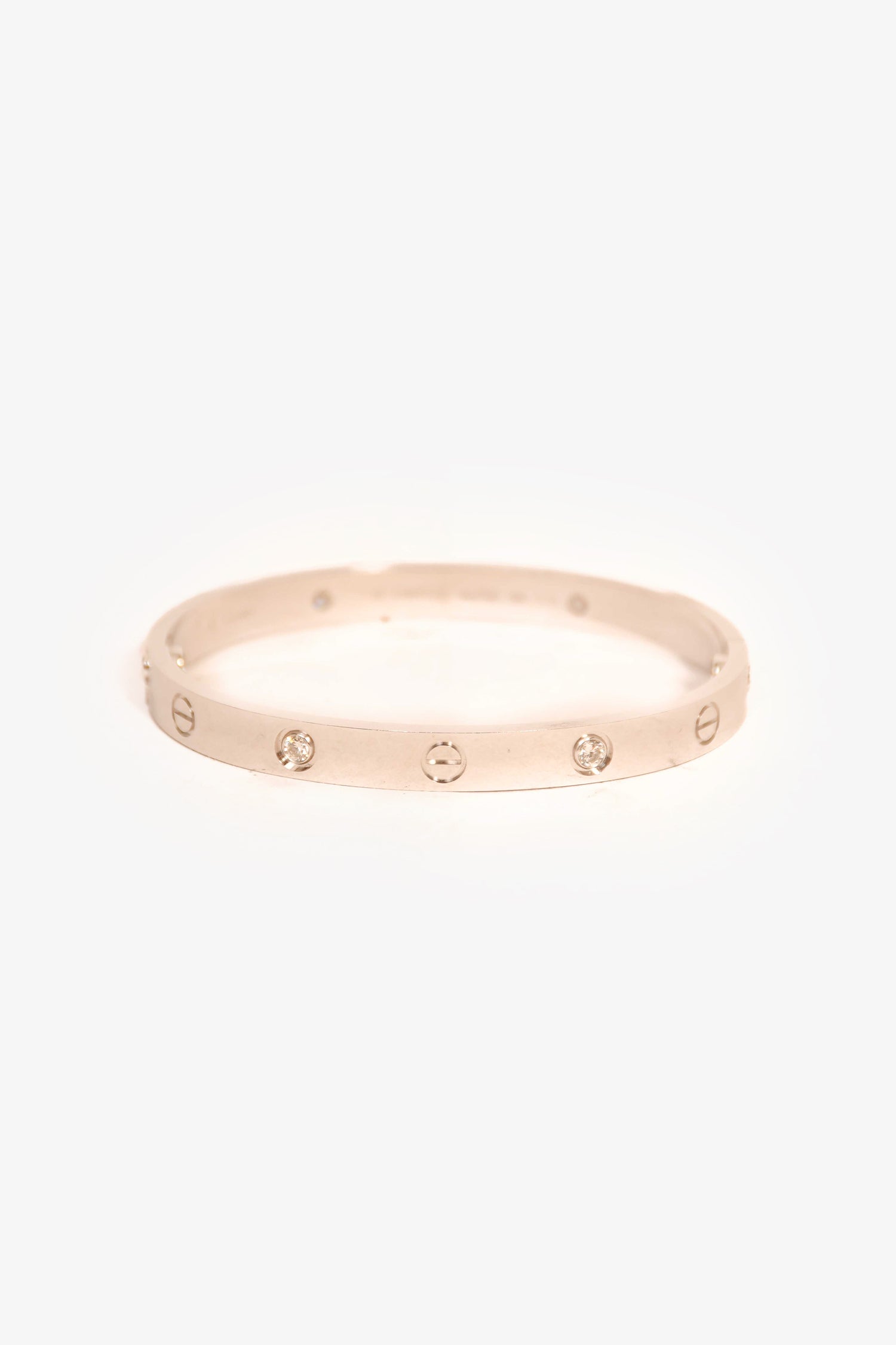 Cartier 18K White Gold 4-Diamond Love Bracelet Medium Model Size 17