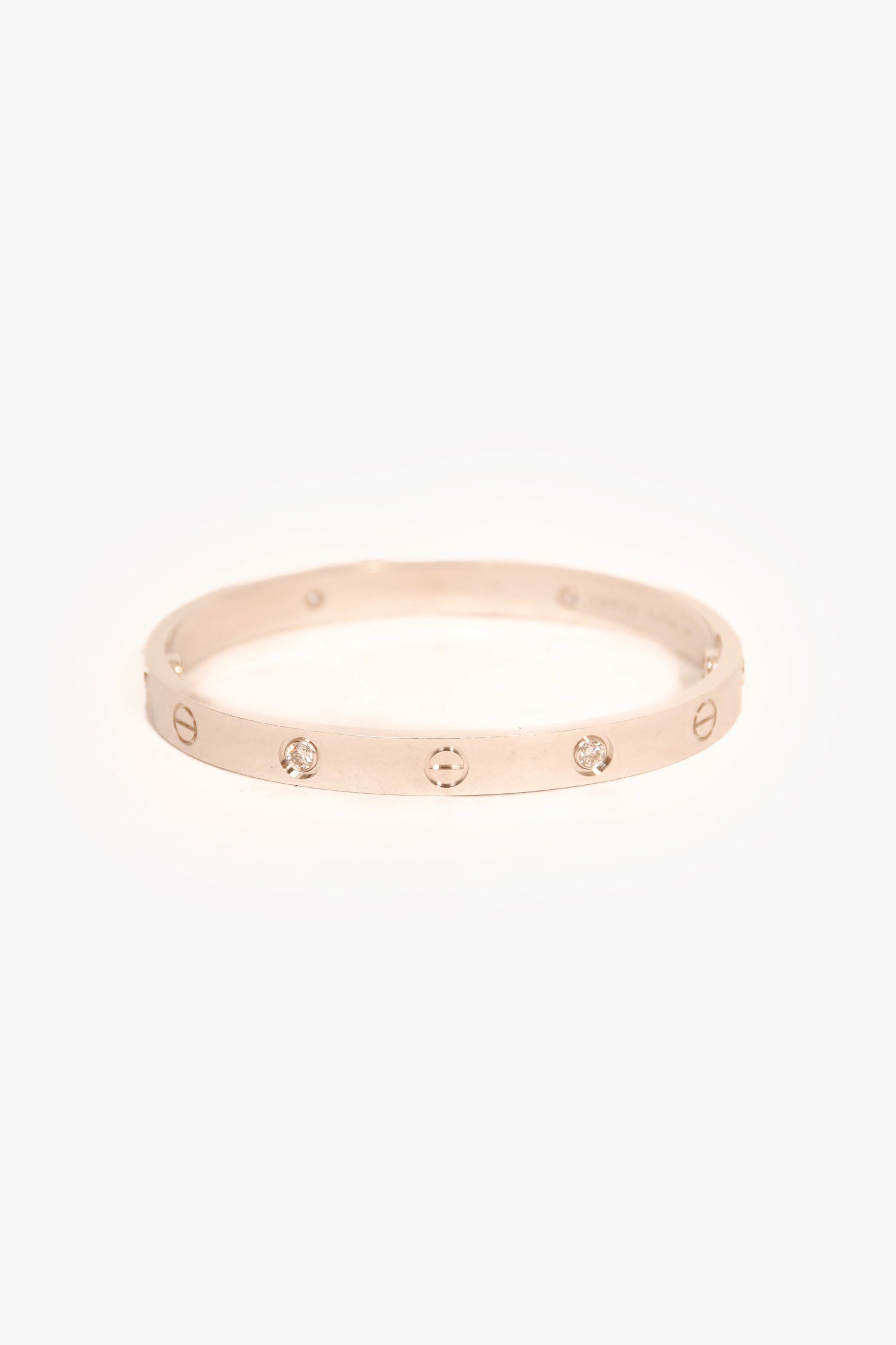 Cartier 18K White Gold 4-Diamond Love Bracelet Medium Model Size 17