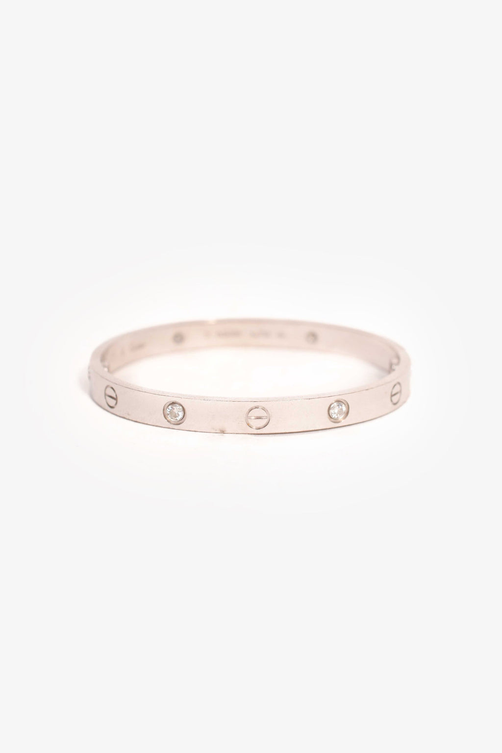 Cartier 18K White Gold 4-Diamond Love Bracelet Medium Model Size 17