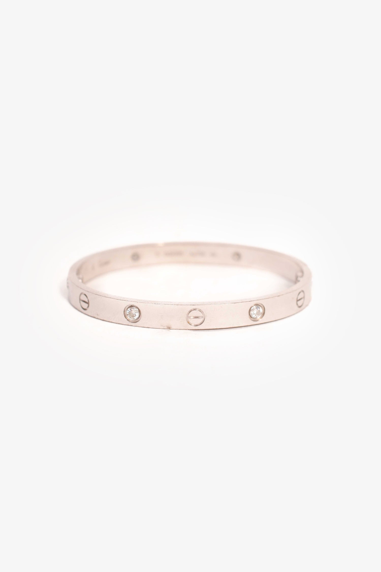 Cartier 18K White Gold 4-Diamond Love Bracelet Medium Model Size 17