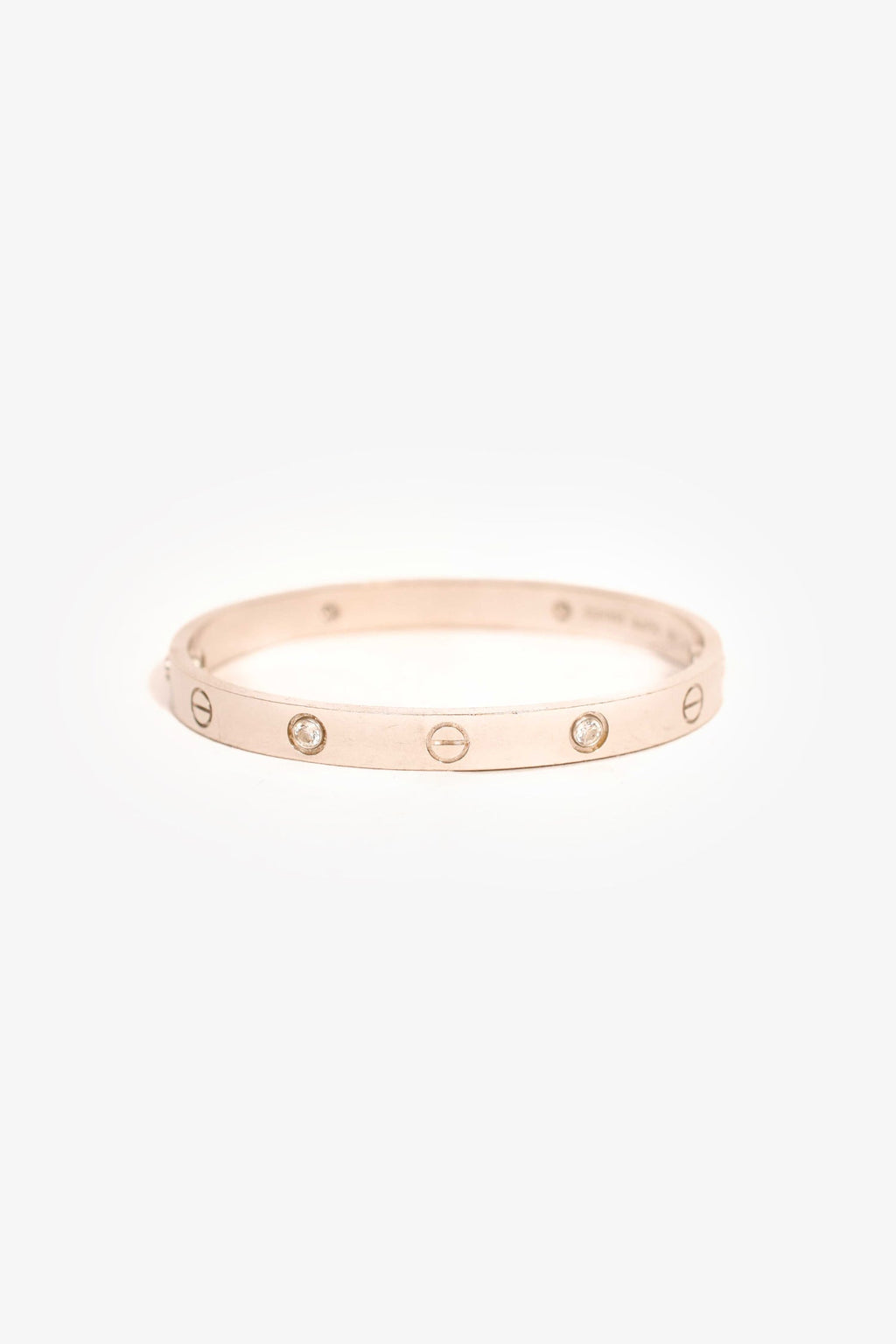 Cartier 18K White Gold 4-Diamond Love Bracelet Medium Model Size 17