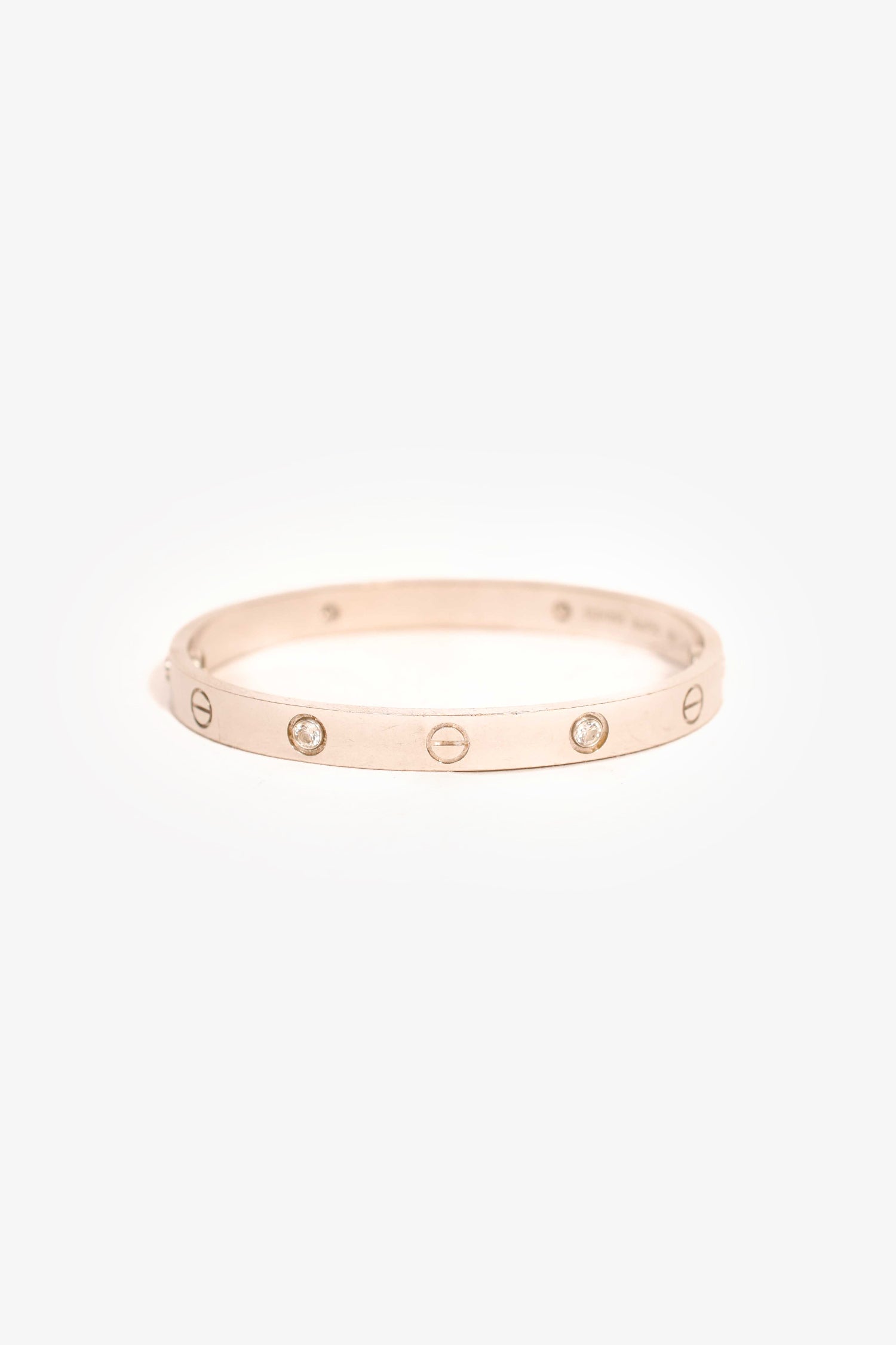 Cartier 18K White Gold 4-Diamond Love Bracelet Medium Model Size 17