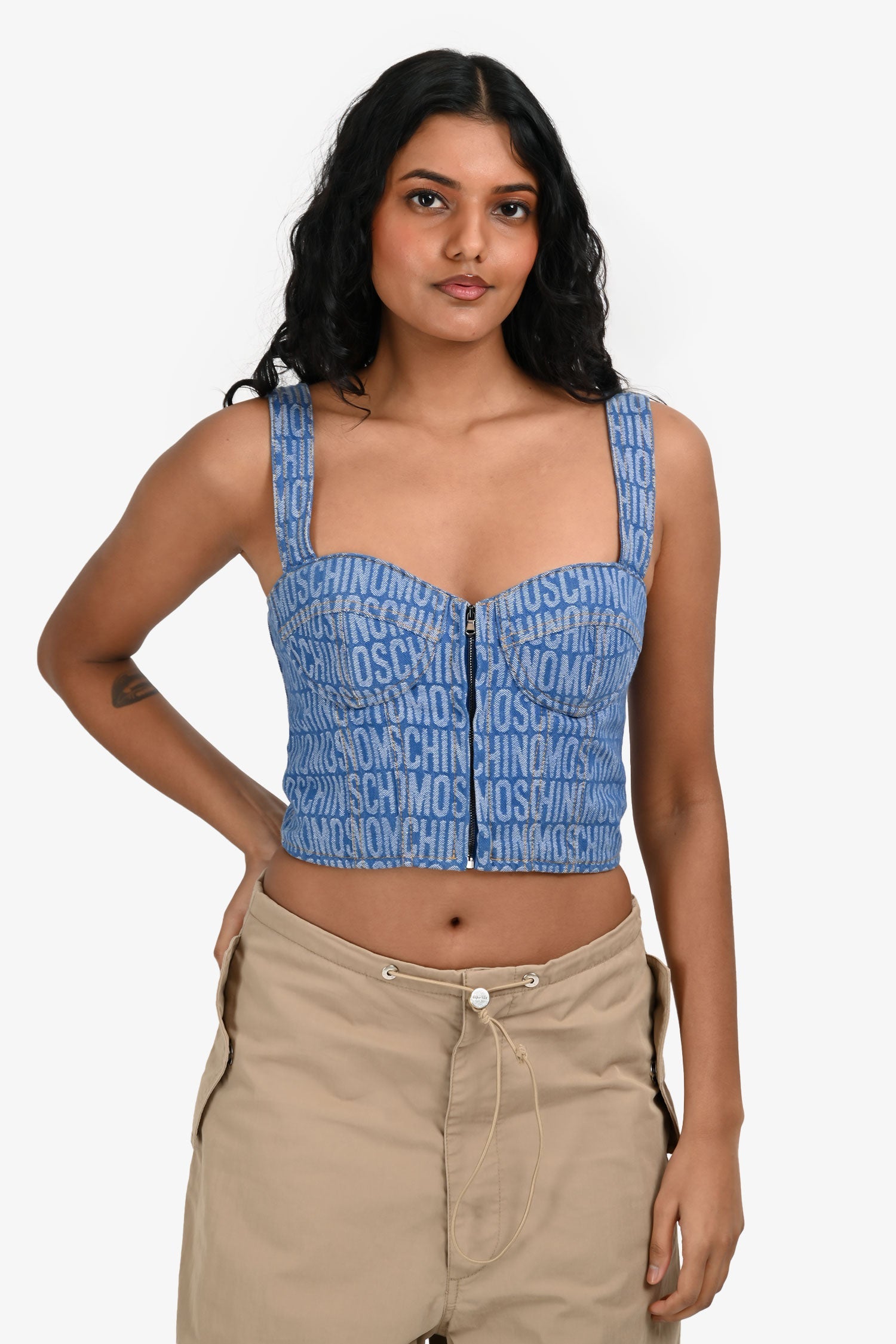 Moschino Denim Logo Cropped Bustier Size 4