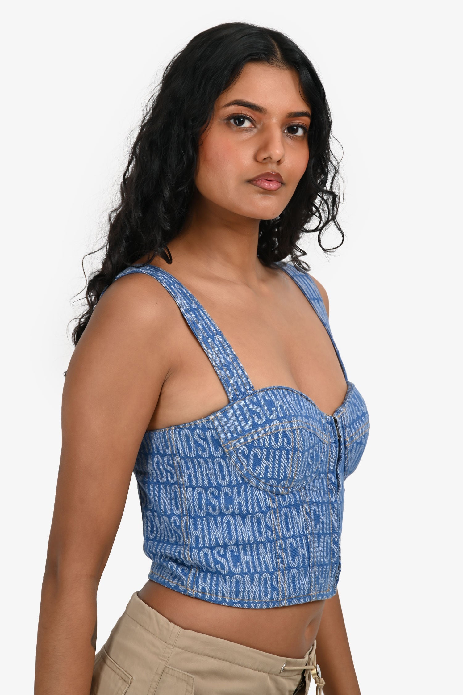 Moschino Denim Logo Cropped Bustier Size 4