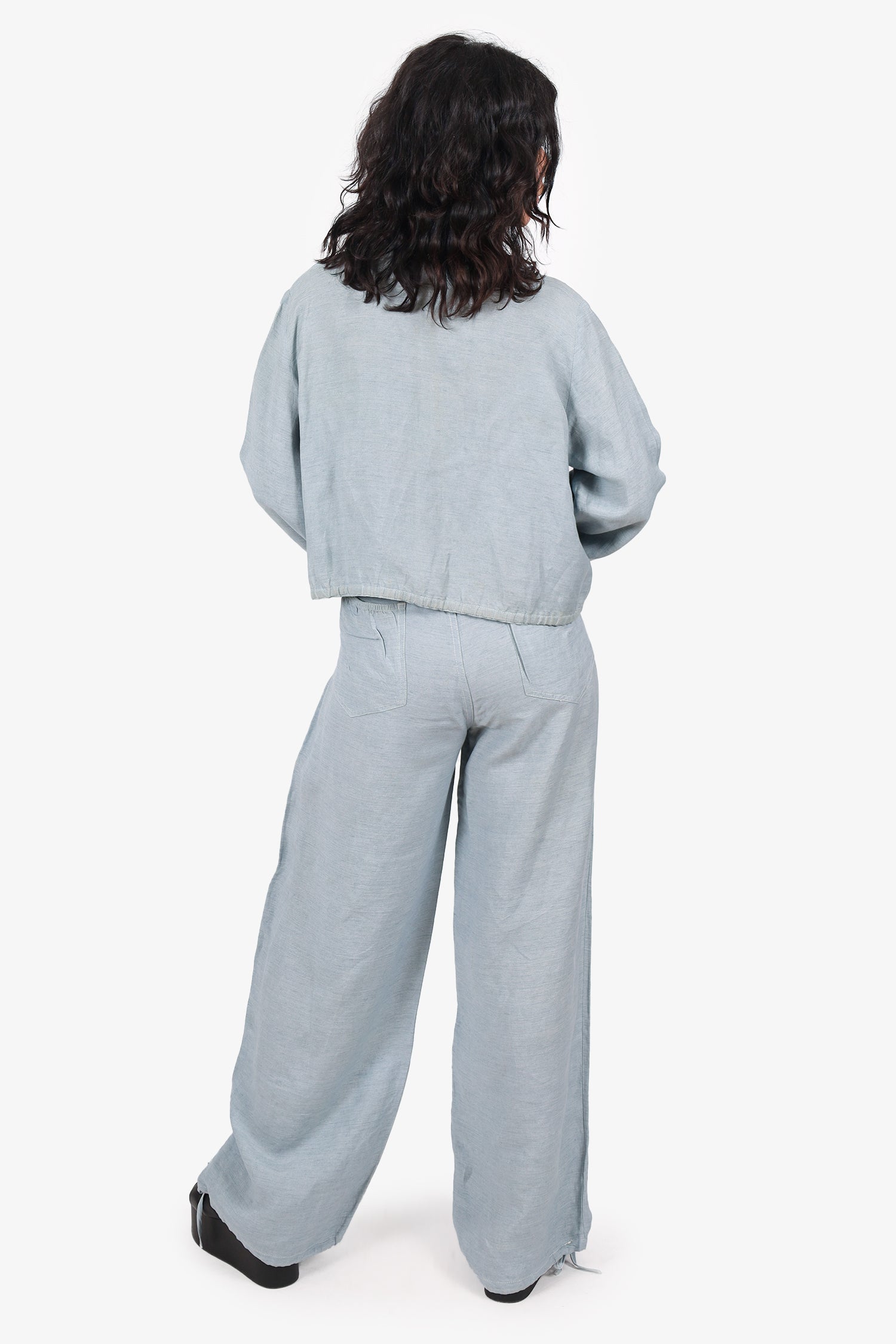 Jean Paul Gaultier Blue Linen Zip-up Jacket With Wide Leg Pants Set Size 6