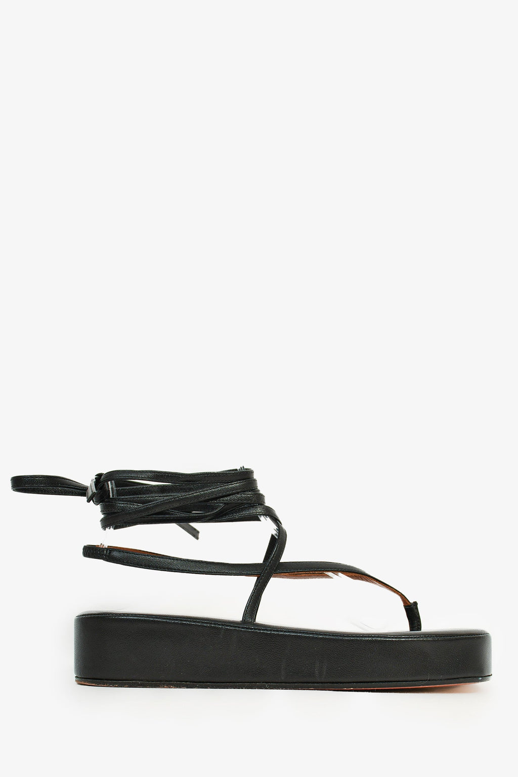 Amina Muaddi Black Leather Strappy Platform Sandals Size 37