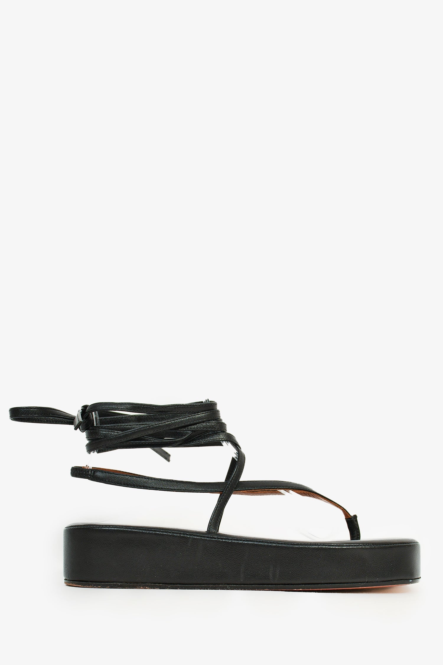 Amina Muaddi Black Leather Strappy Platform Sandals Size 37