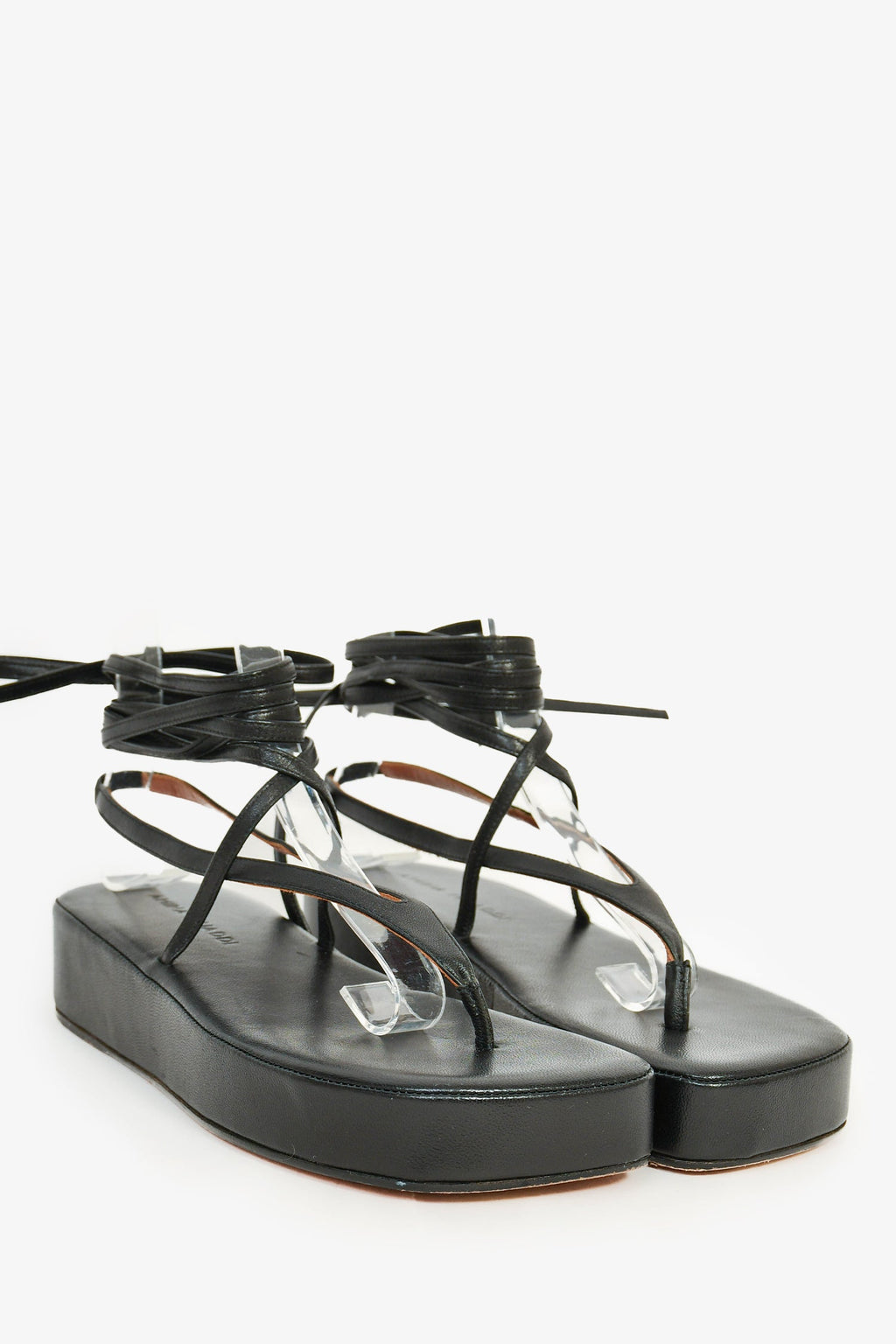 Amina Muaddi Black Leather Strappy Platform Sandals Size 37