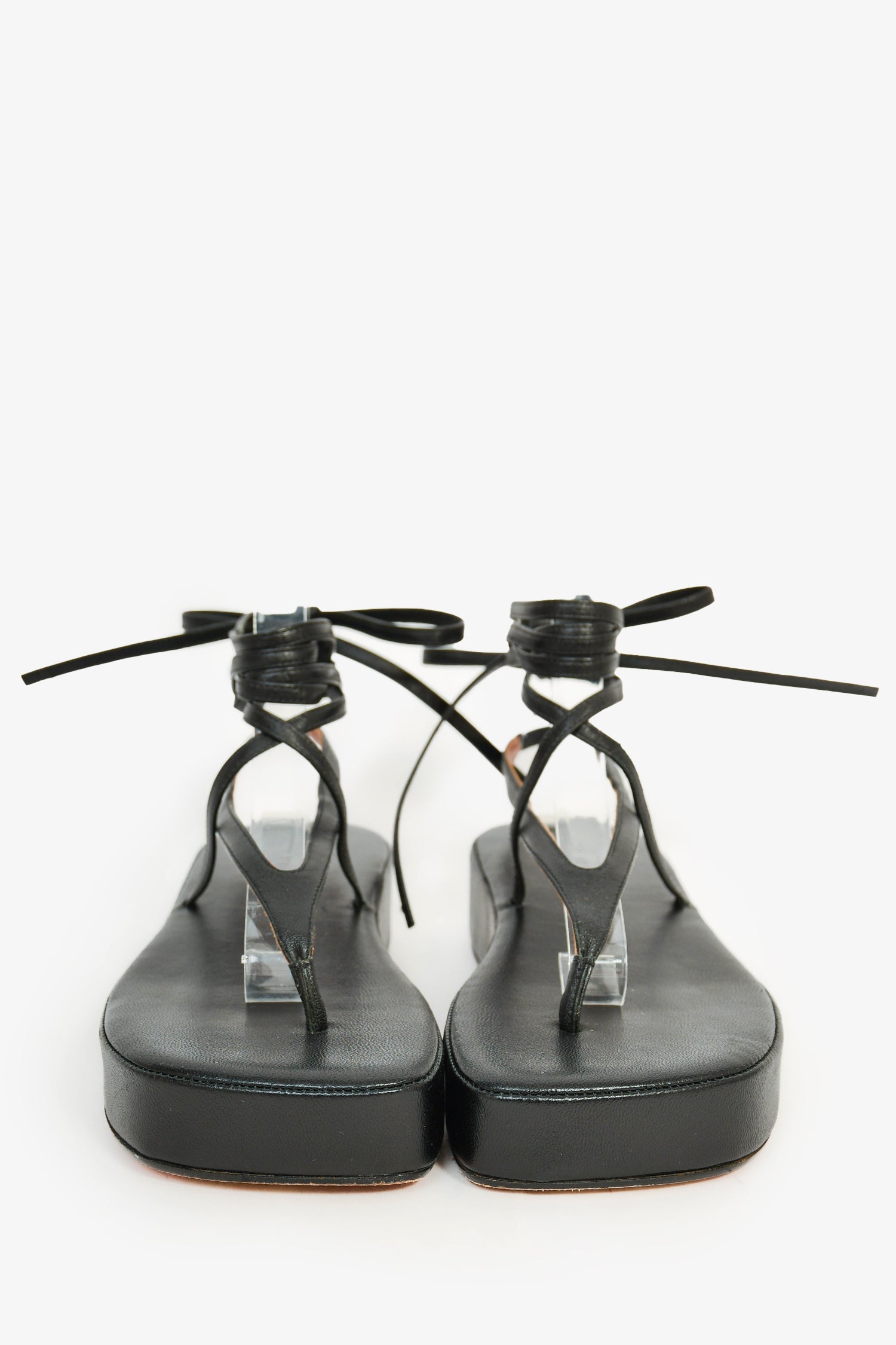 Amina Muaddi Black Leather Strappy Platform Sandals Size 37