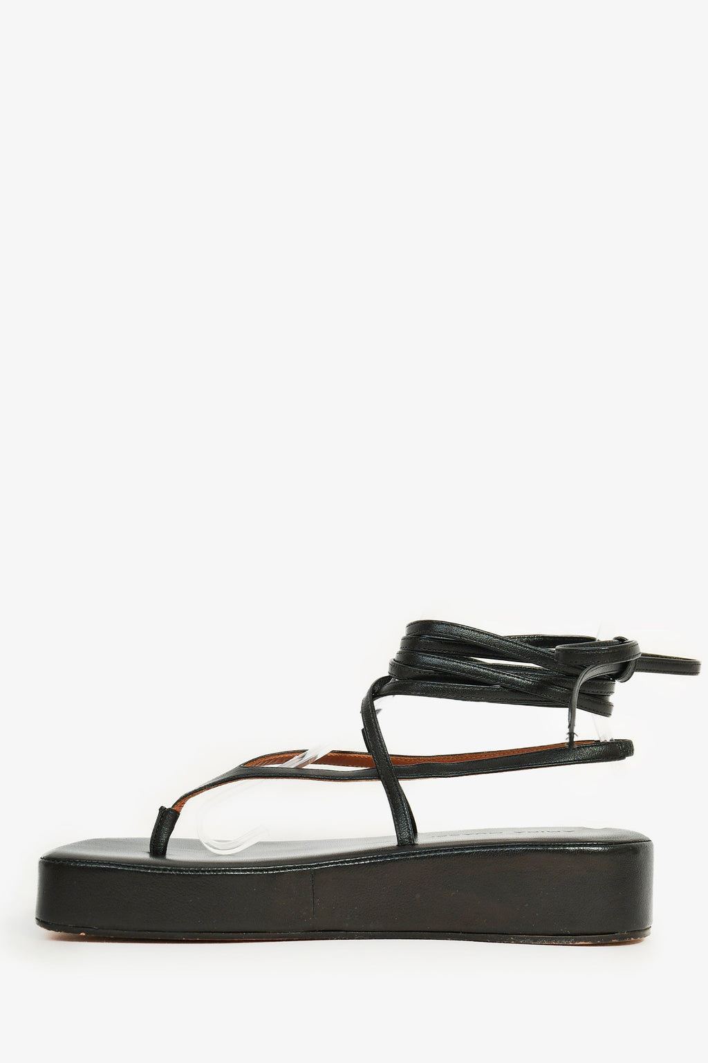 Amina Muaddi Black Leather Strappy Platform Sandals Size 37