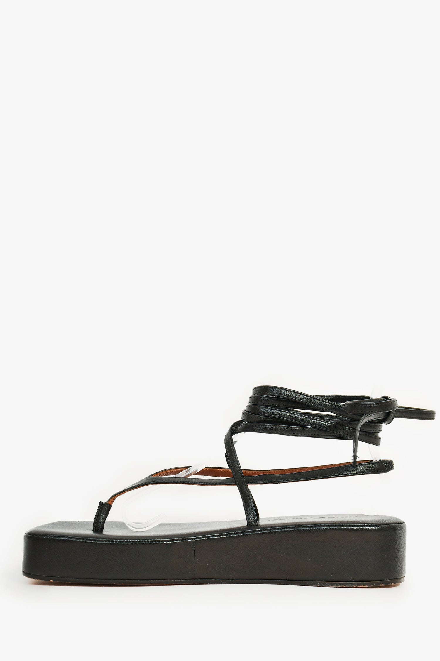 Amina Muaddi Black Leather Strappy Platform Sandals Size 37