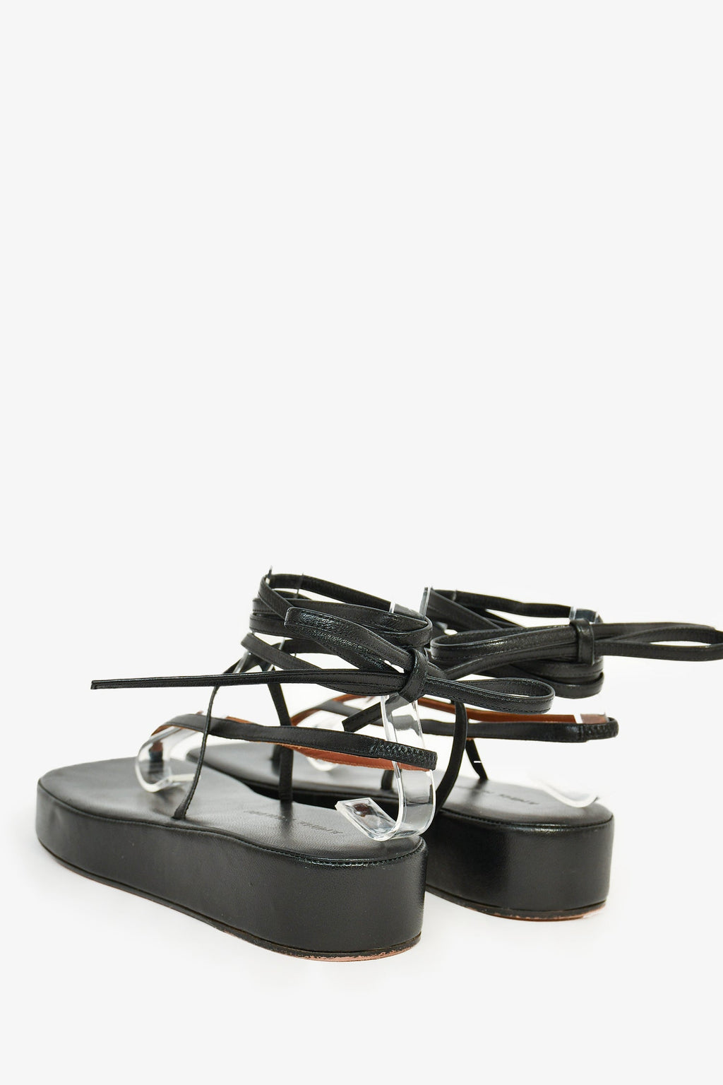 Amina Muaddi Black Leather Strappy Platform Sandals Size 37