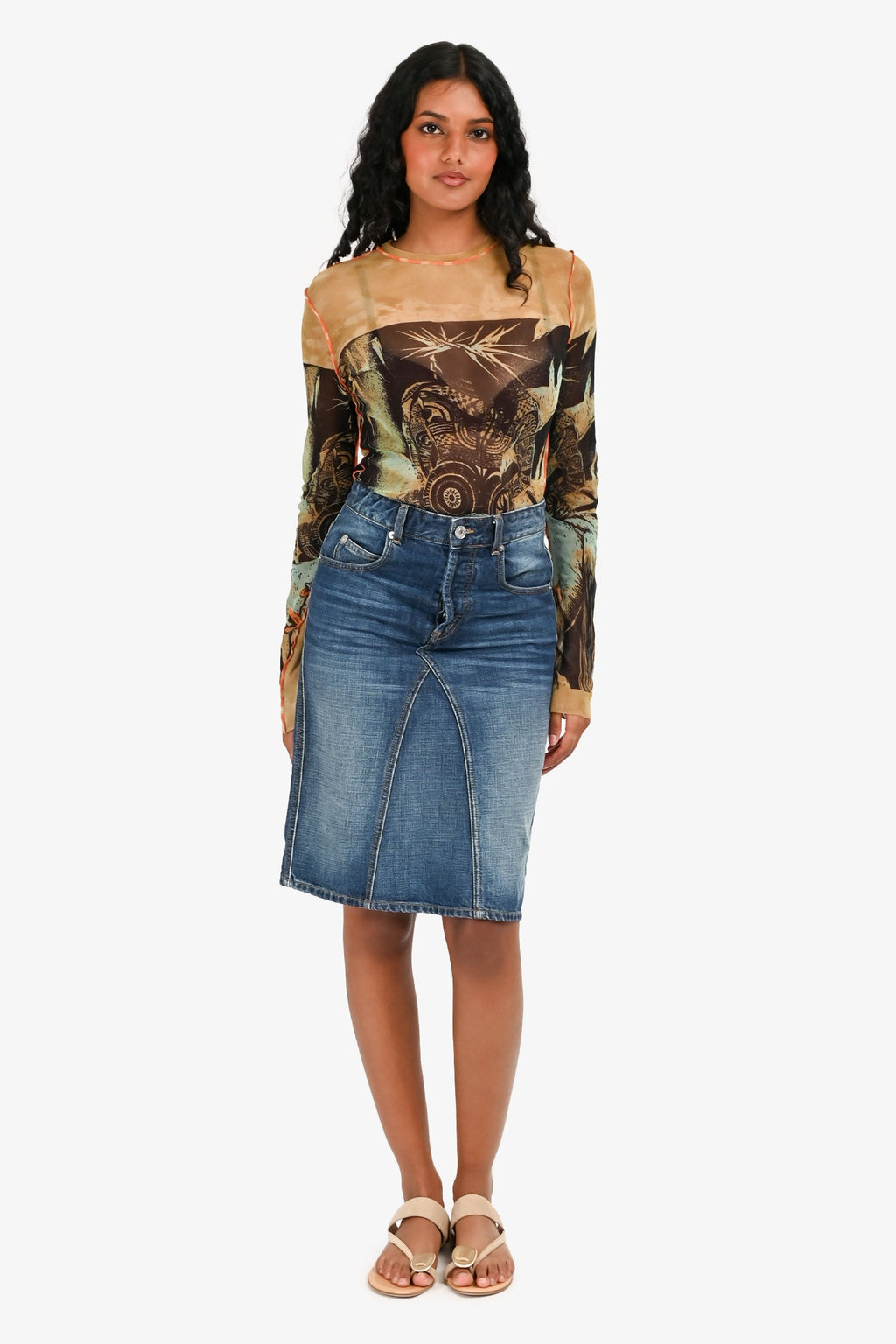 Isabel Marant Etoile Blue Denim Midi Jean Skirt Size 34