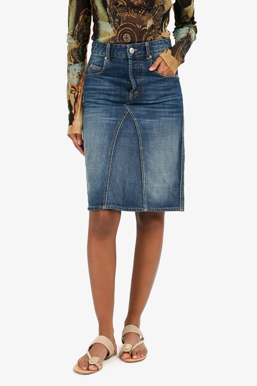 Isabel Marant Etoile Blue Denim Midi Jean Skirt Size 34