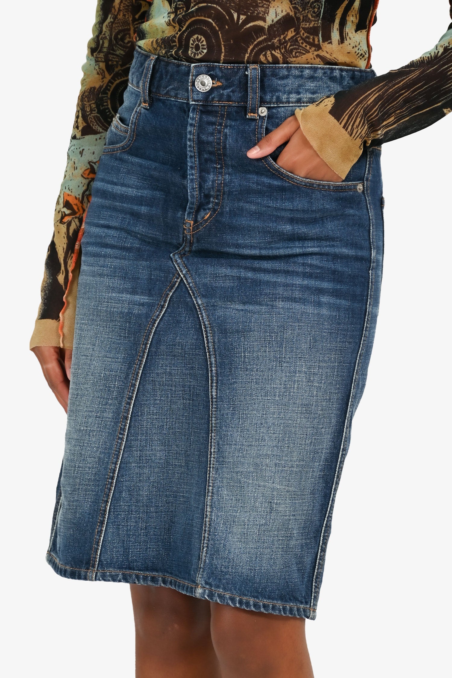 Isabel Marant Etoile Blue Denim Midi Jean Skirt Size 34
