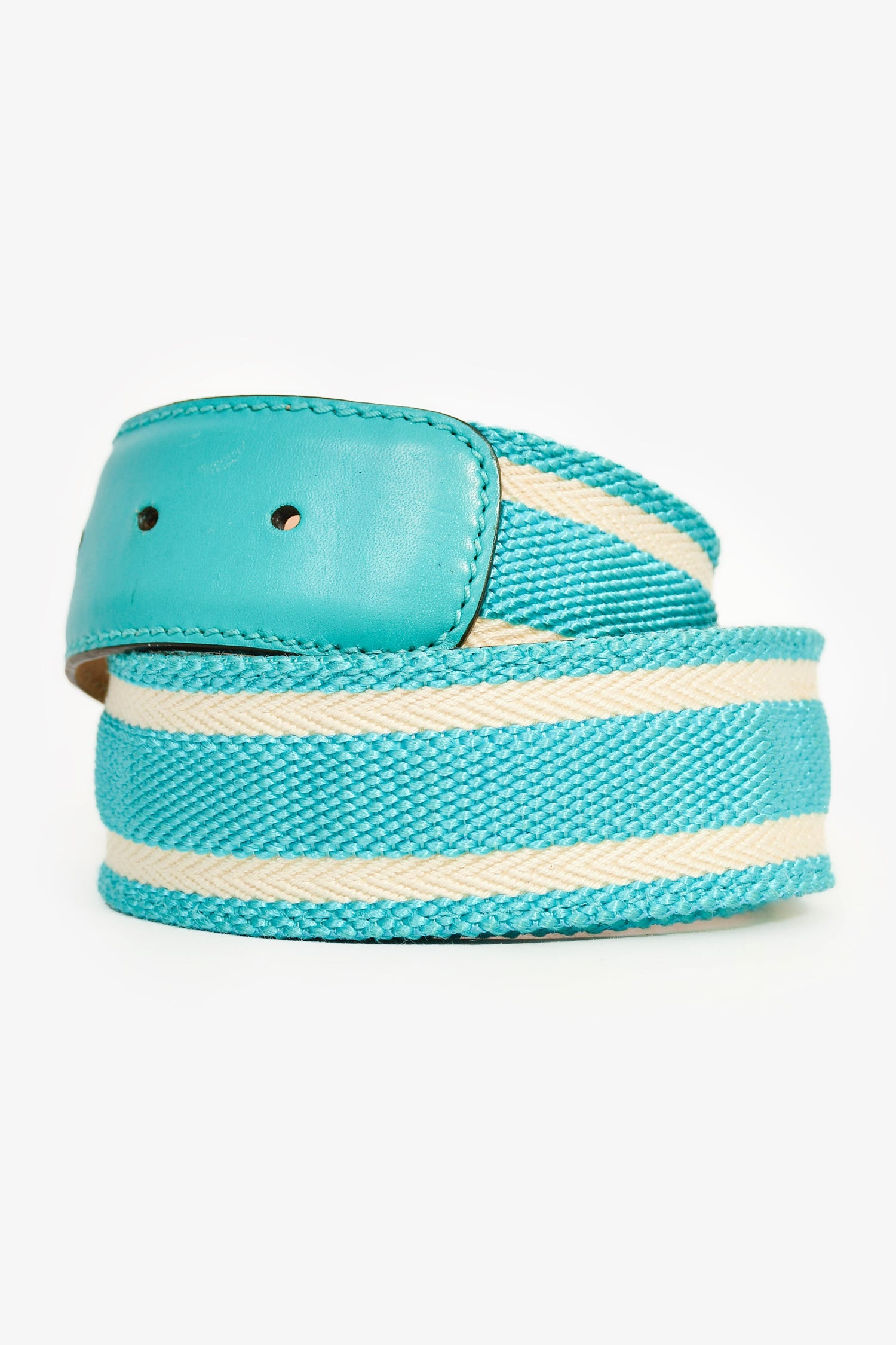 Gucci Blue/White Striped Canvas Gold GG Belt Size 35/34