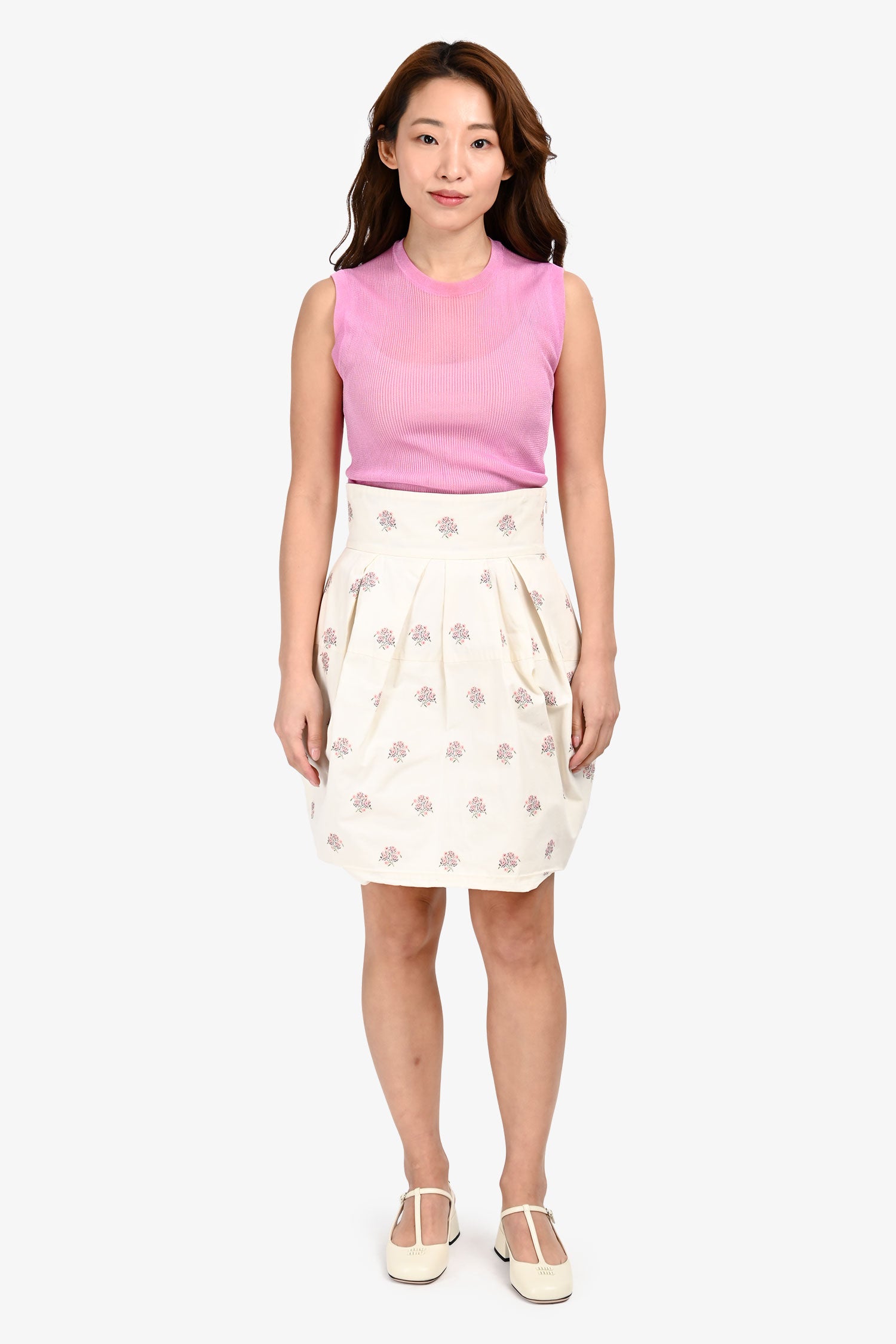 Christian Dior Cream Cotton Blossom Embroidered Skirt Size 6