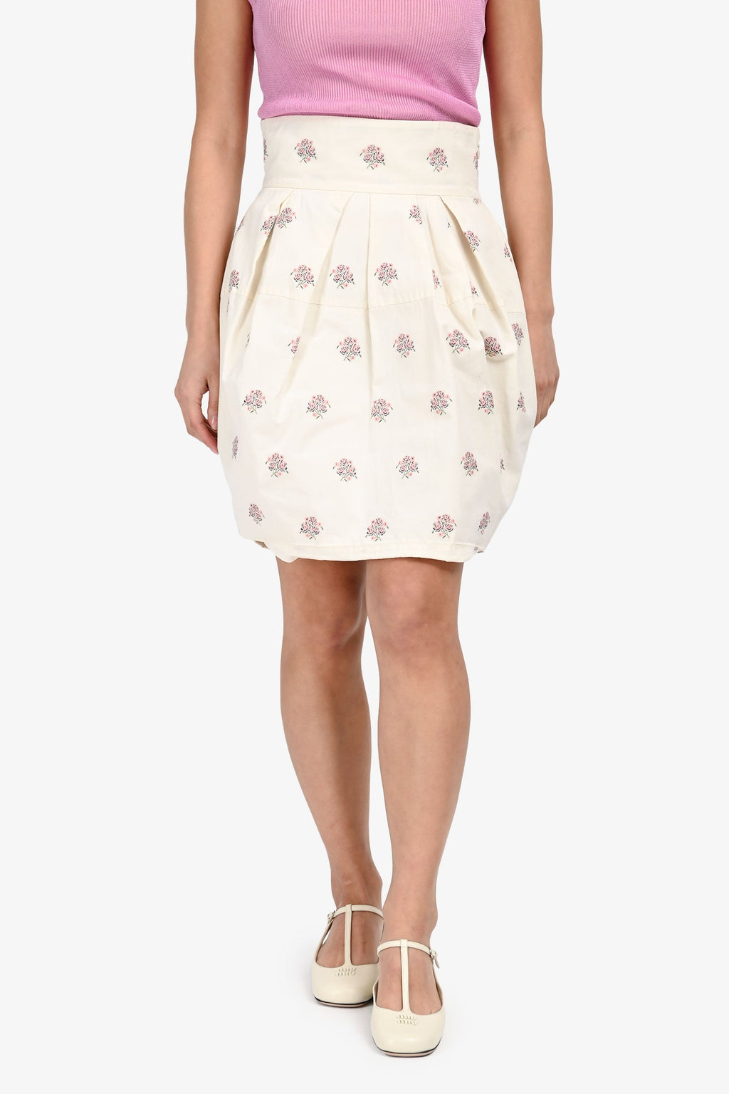 Christian Dior Cream Cotton Blossom Embroidered Skirt Size 6