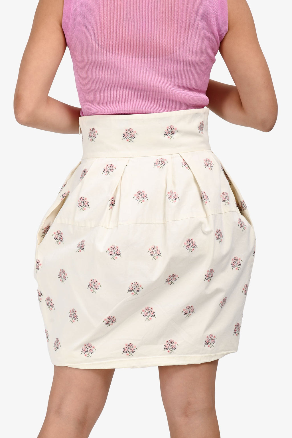 Christian Dior Cream Cotton Blossom Embroidered Skirt Size 6