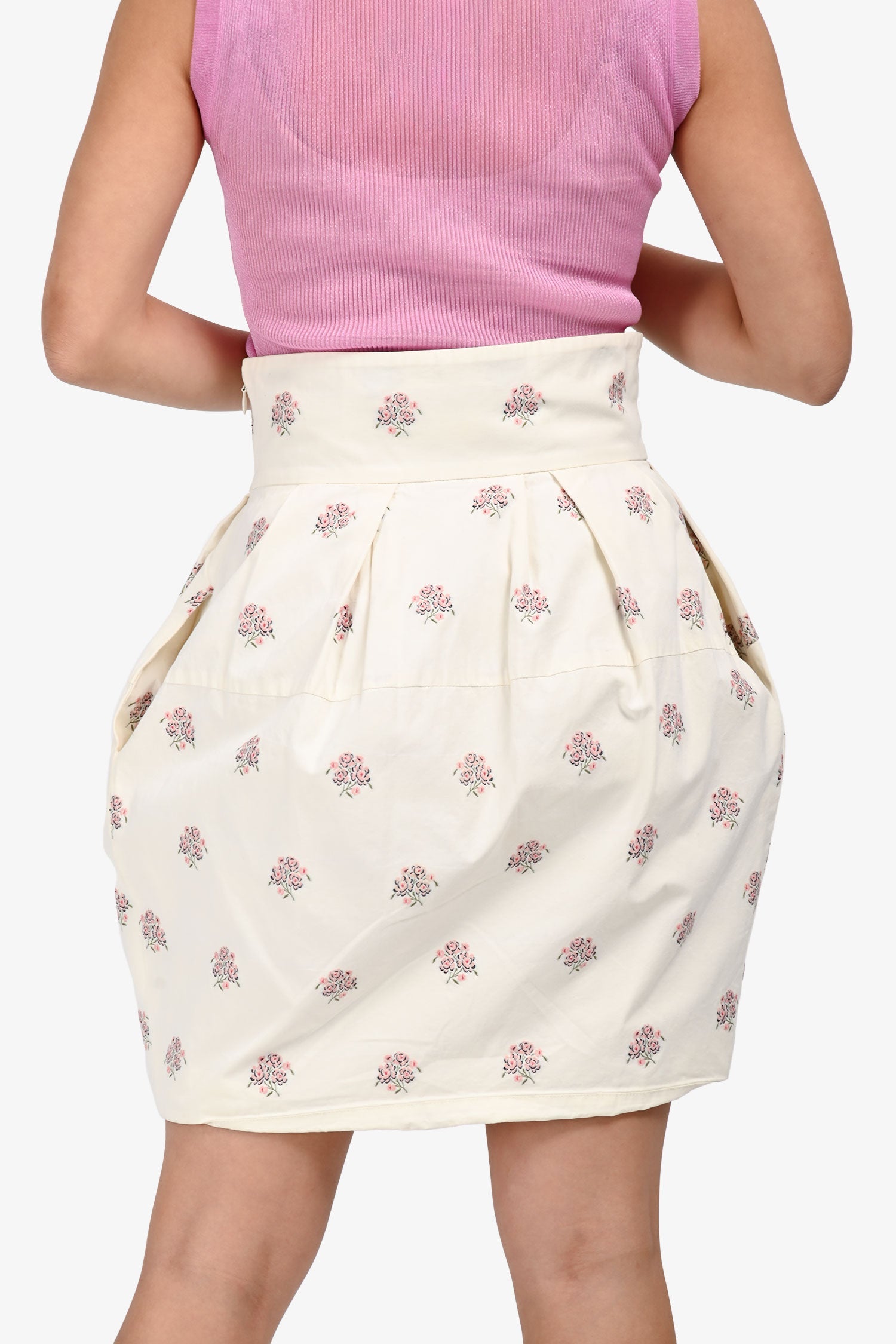 Christian Dior Cream Cotton Blossom Embroidered Skirt Size 6