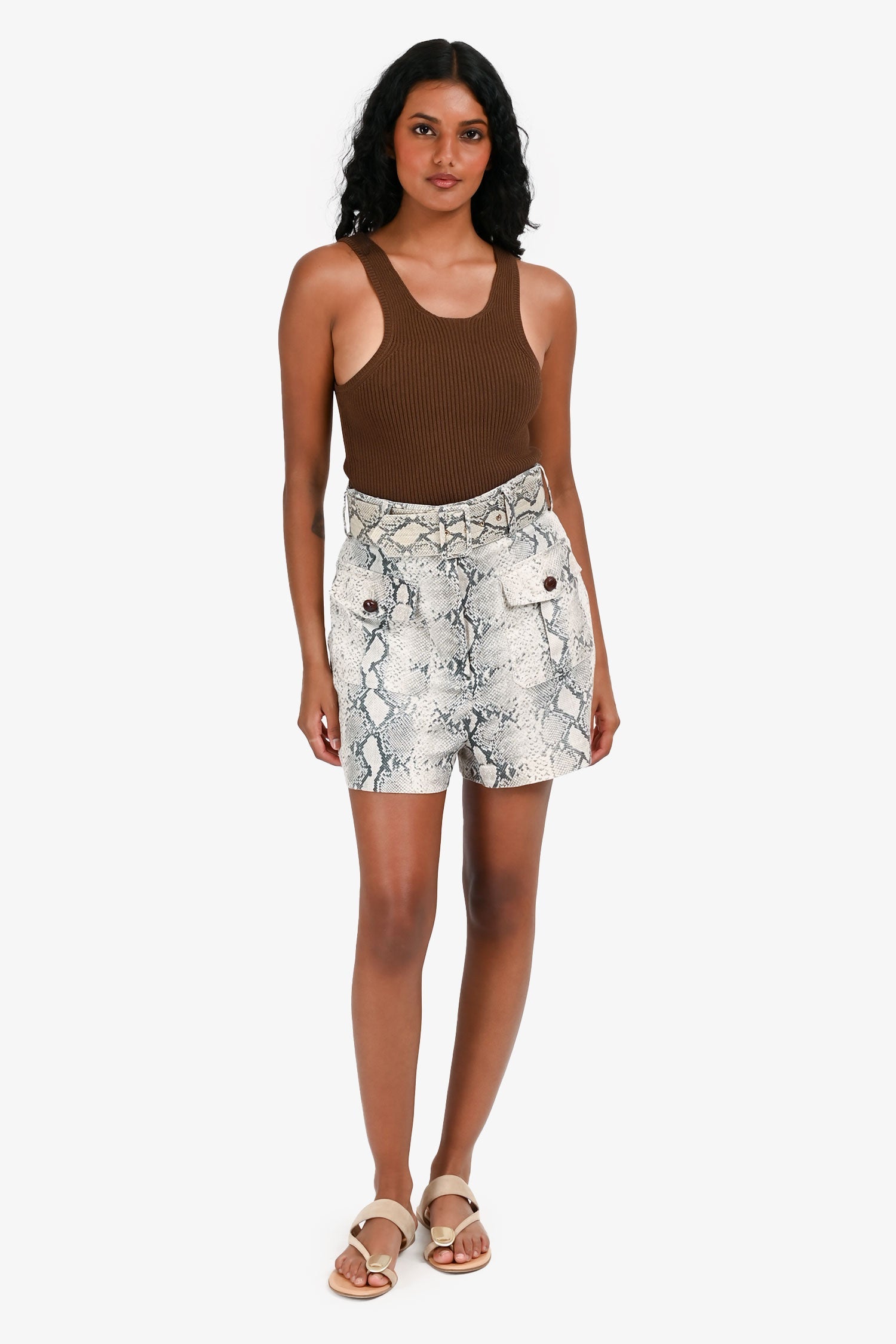 Zimmermann Snake Print High Rise Belted Shorts Size 1