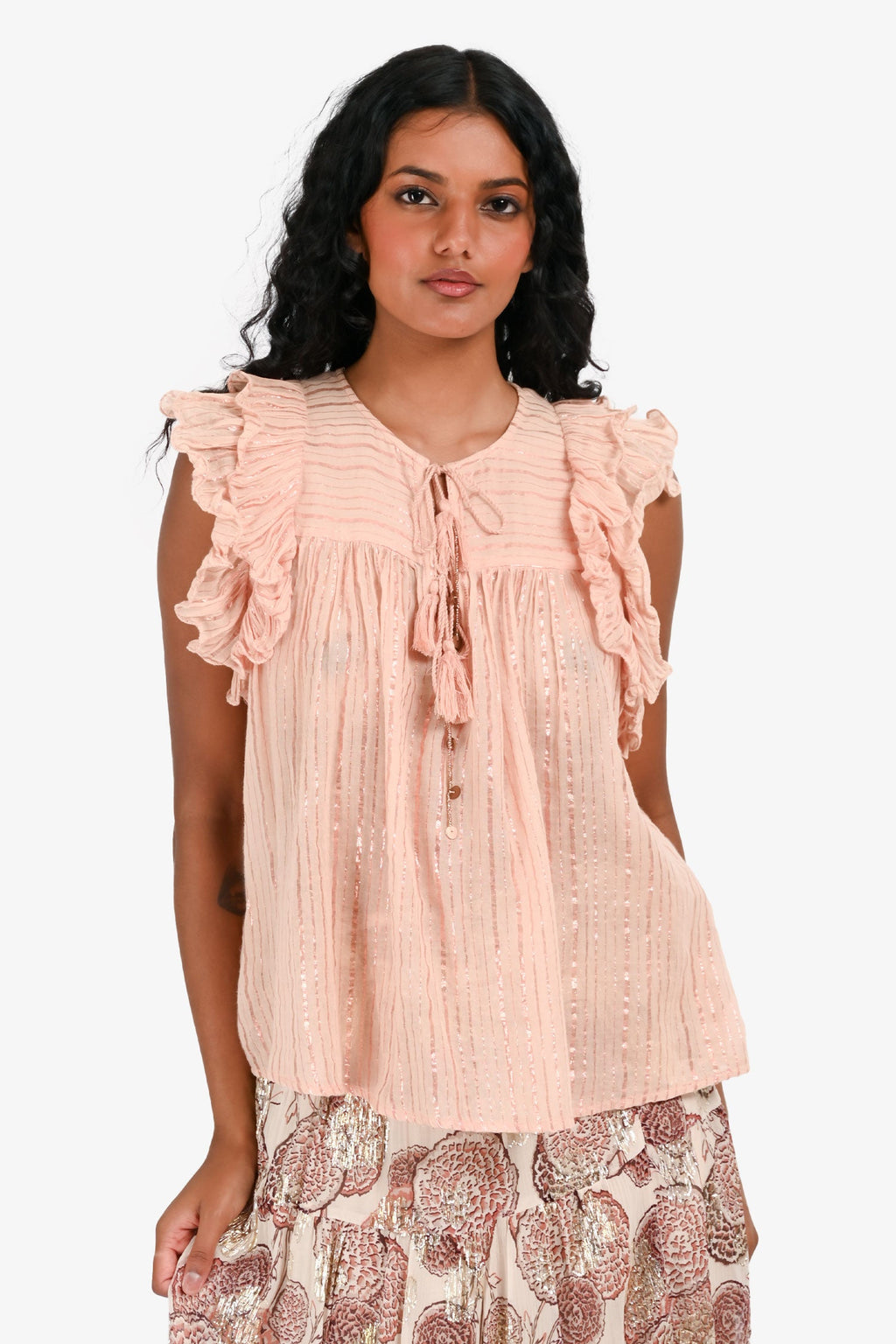 Ulla Johnson Pink Cotton Striped Short Sleeves Top Size XS