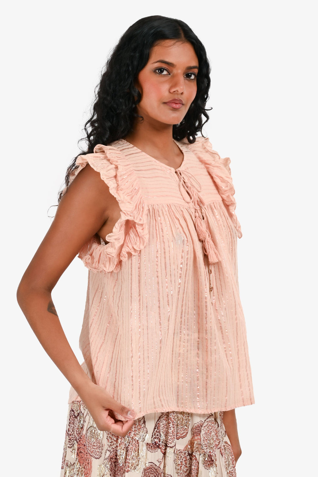 Ulla Johnson Pink Cotton Striped Short Sleeves Top Size XS