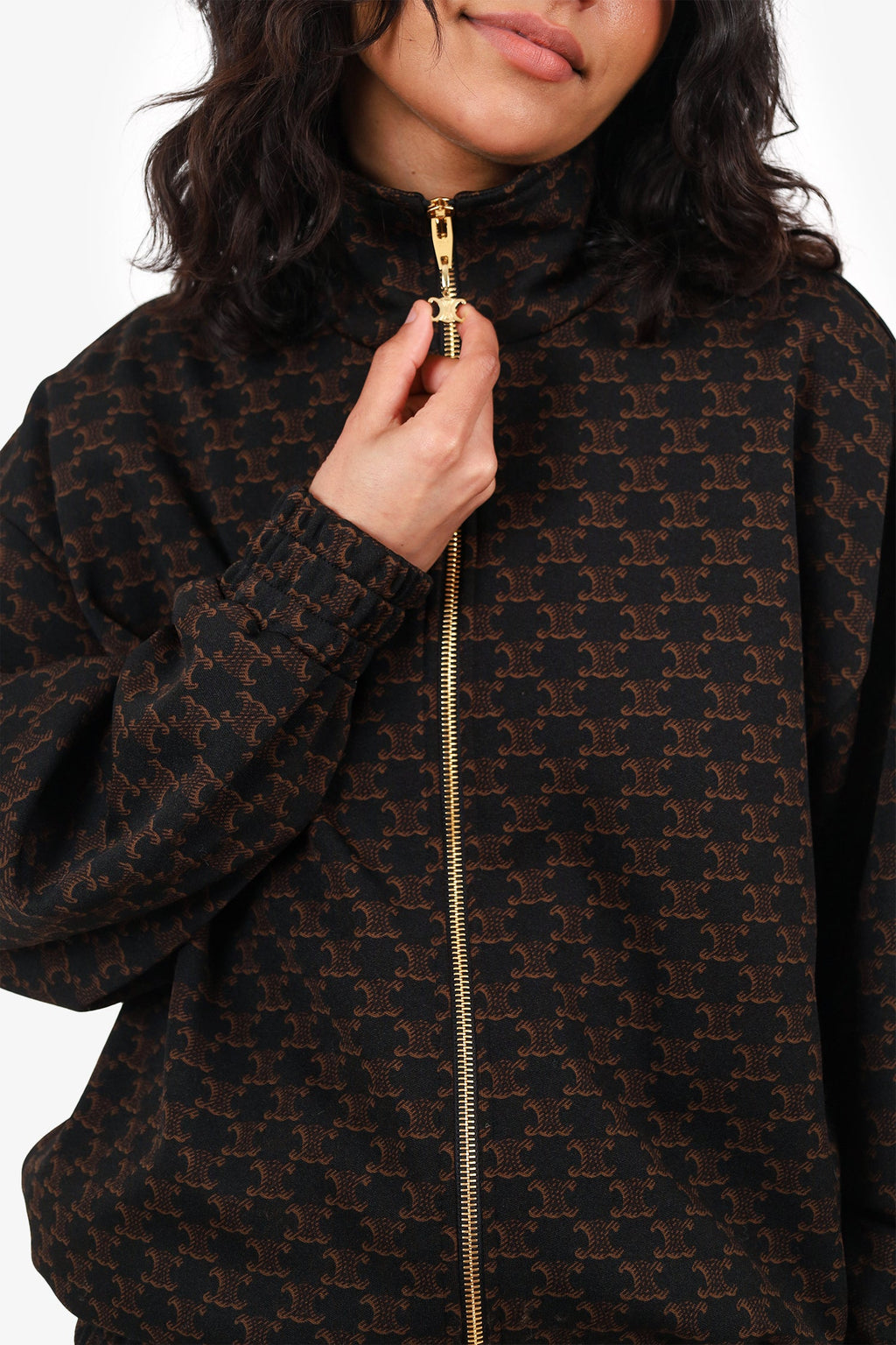 Celine Black/Brown Triomphe Logo Bomber Jacket Size S