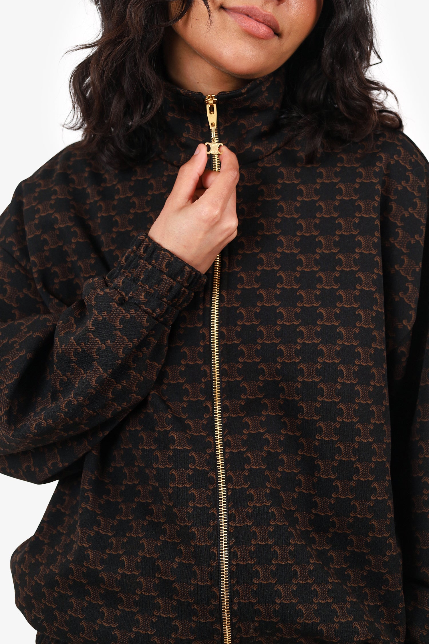 Celine Black/Brown Triomphe Logo Bomber Jacket Size S