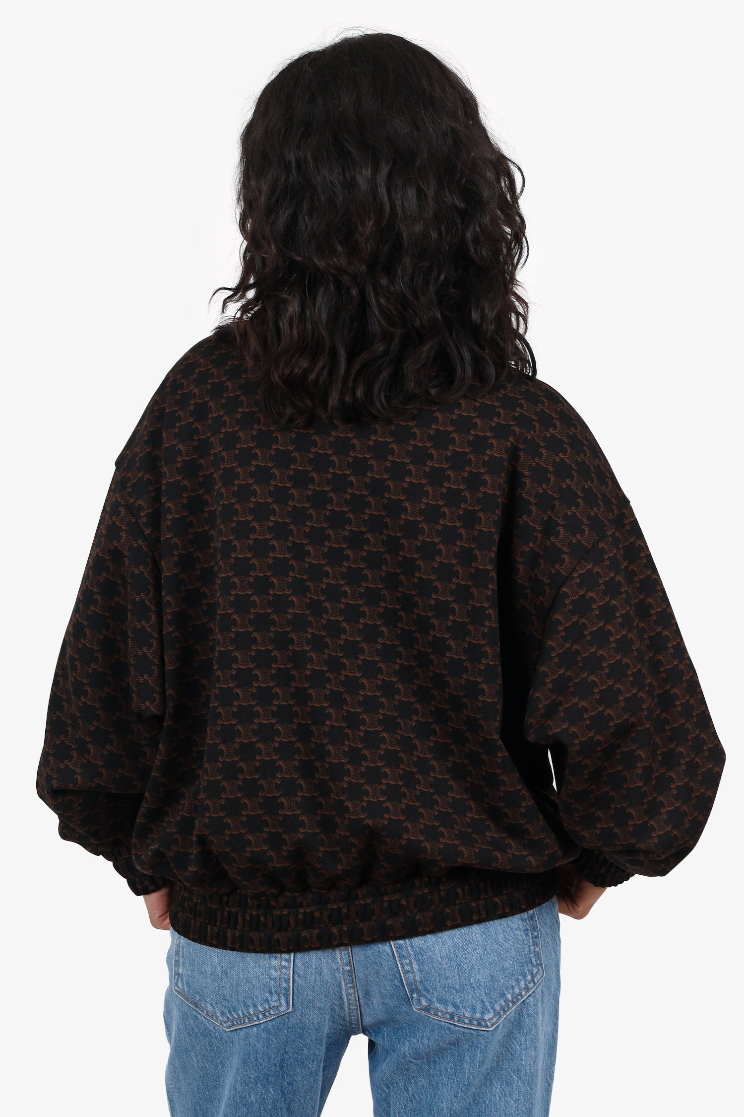 Celine Black/Brown Triomphe Logo Bomber Jacket Size S